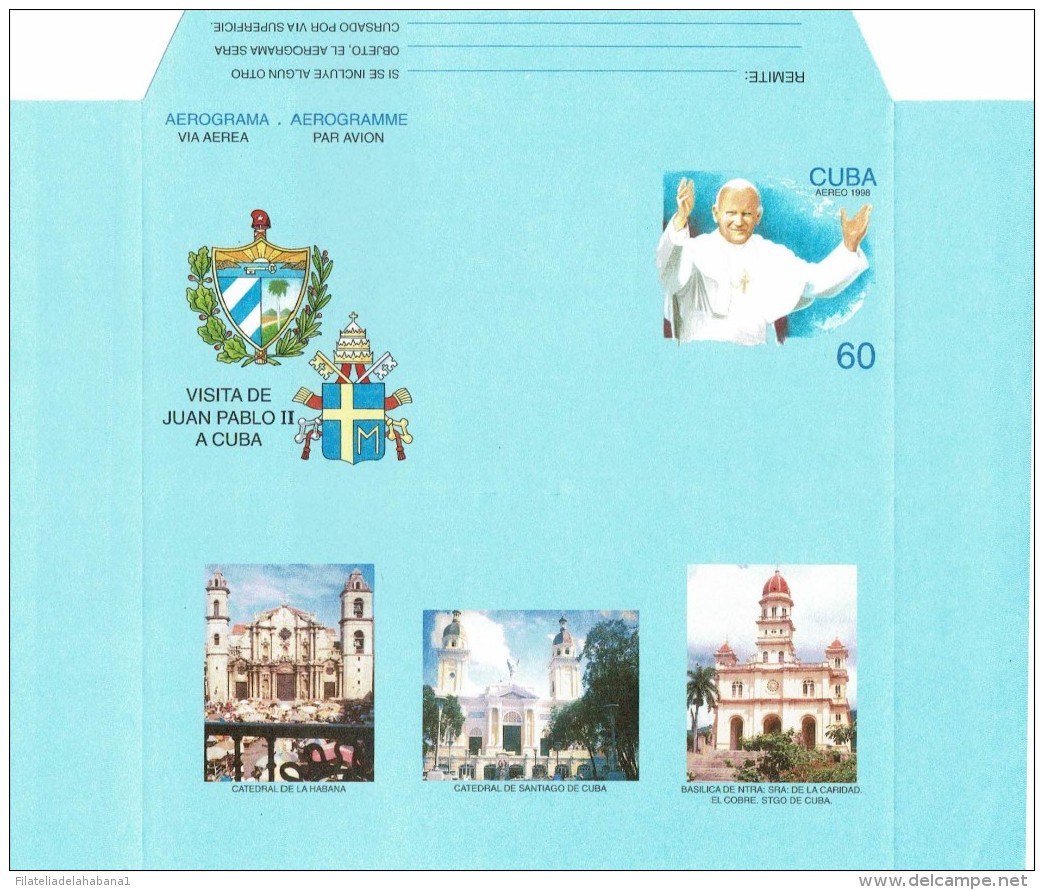 1998-EP-170 CUBA 1998 (LG1438) UNFOLDED POSTAL STATIONERY AEROGRAMME POPE JOAN PAUL POLAND PAPA JUAN PABLO II. - Brieven En Documenten