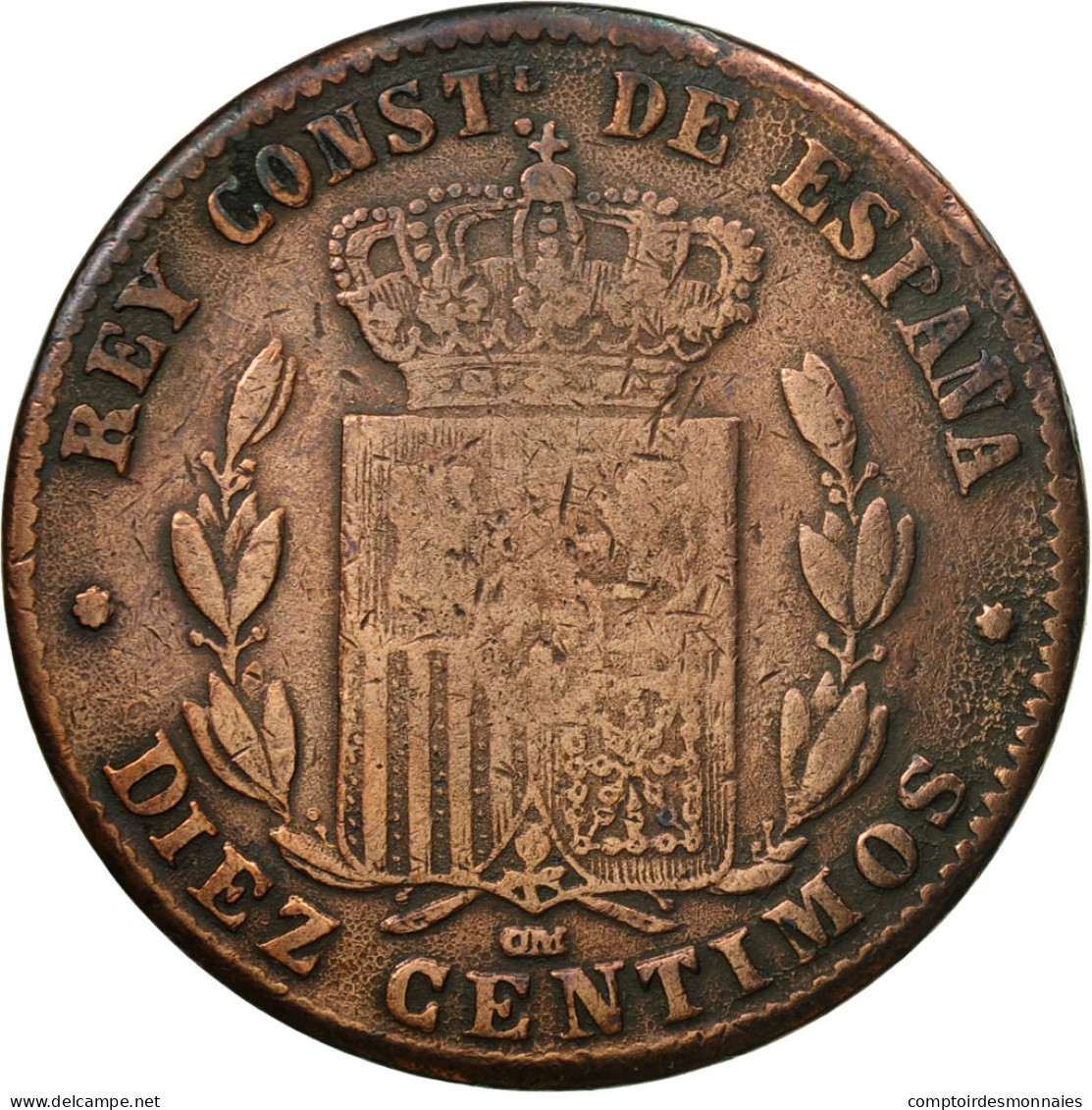 Monnaie, Espagne, Alfonso XII, 10 Centimos, 1878, Madrid, TB, Bronze, KM:675 - Premières Frappes