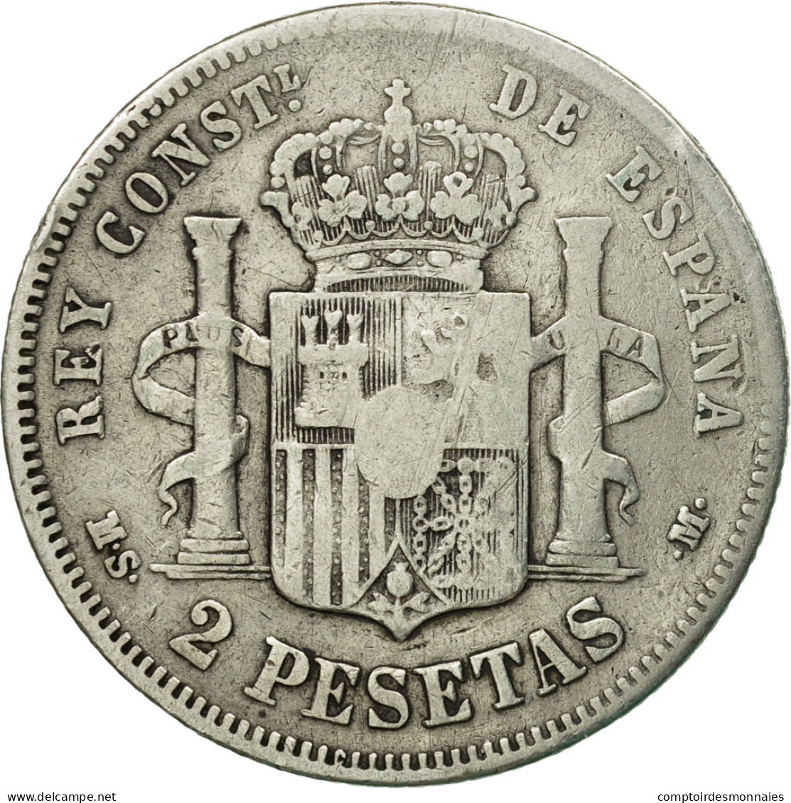 Monnaie, Espagne, Alfonso XII, 2 Pesetas, 1884, Madrid, TB+, Argent, KM:678.2 - First Minting
