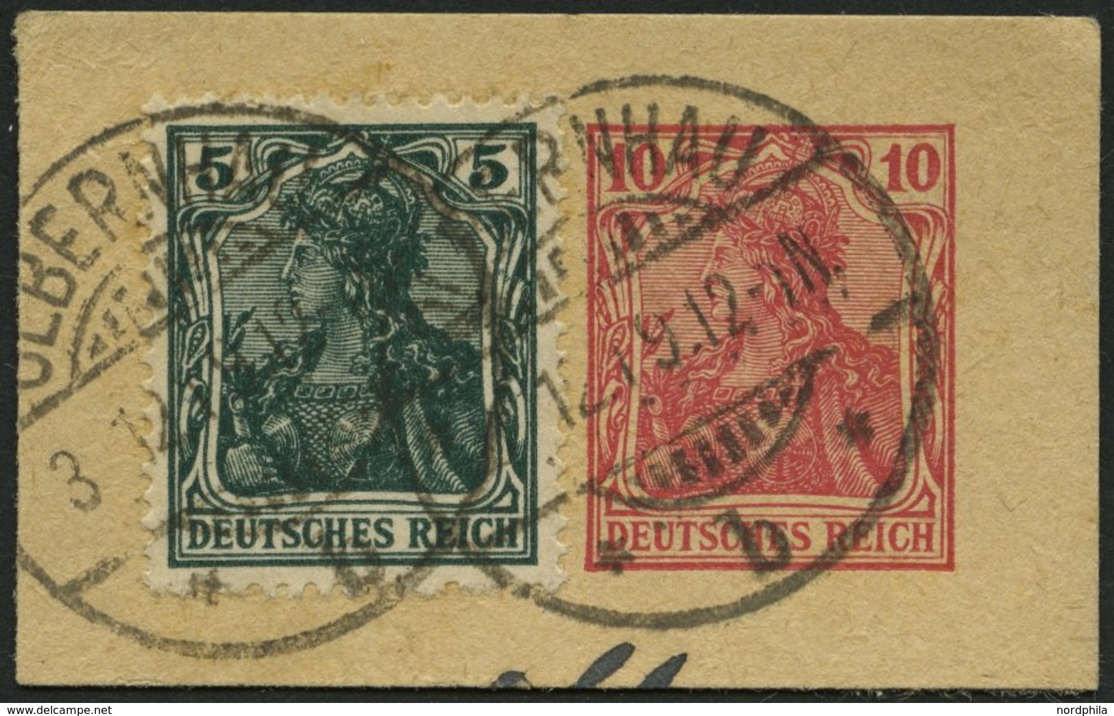 Dt. Reich 85IIe BrfStk, 1918, 5 Pf. Schwarzopalgrün Kriegsdruck Auf Ganzsachenausschnitt, Pracht, Gepr. Jäschke, Mi. 100 - Oblitérés
