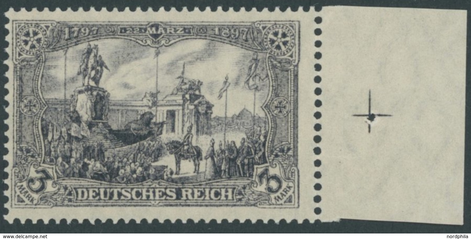 Dt. Reich 96AII **, 1919, 3 M. Kriegsdruck, Gezähnt A, Postfrisch, Rechtes Randstück, Pracht, Gepr. Jäschke, Mi. (900.-) - Oblitérés