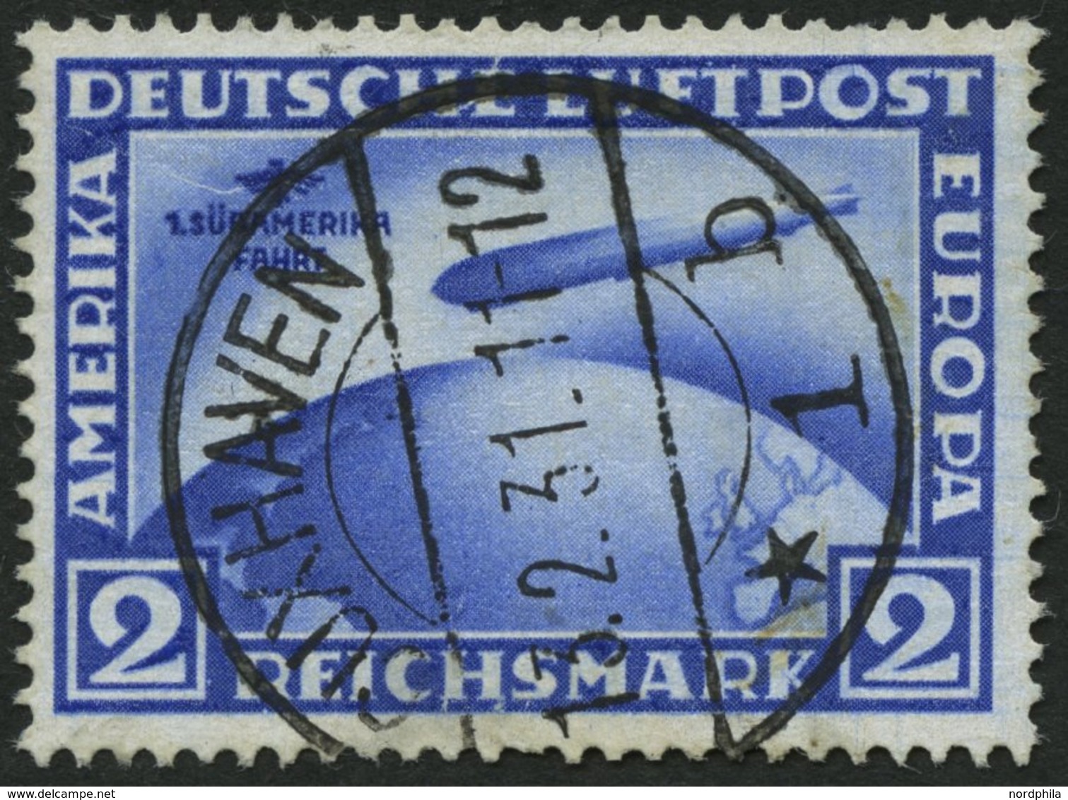 Dt. Reich 438Y O, 1930, 2 RM Südamerikafahrt, Wz. Liegend, 2 Kürzere Zähne, Feinst, Mi. 400.- - Oblitérés