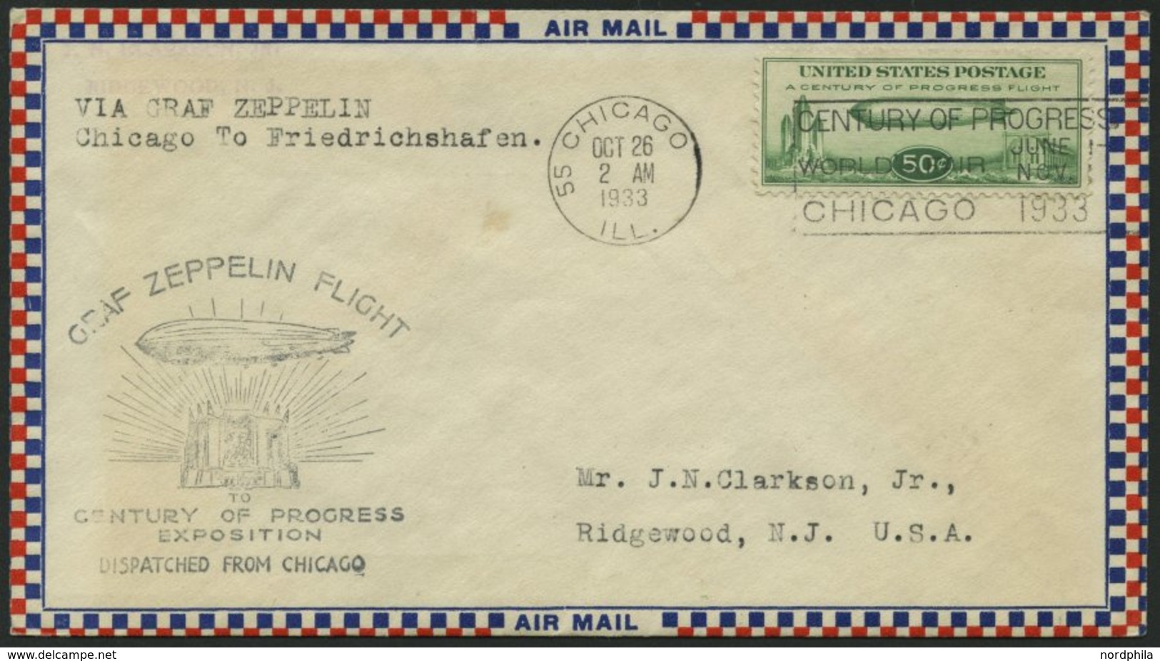 ZEPPELINPOST 244C BRIEF, 1933, Chicagofahrt, US-Post, Chicago-Fr`hafen, Prachtbrief - Zeppelins