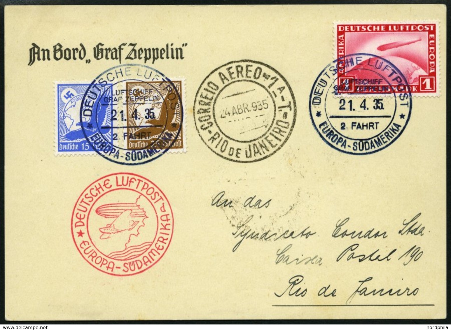 ZEPPELINPOST 293Ab BRIEF, 1935, 2. Südamerikafahrt, Bordpost Mit Stempel D, Prachtkarte - Zeppelins