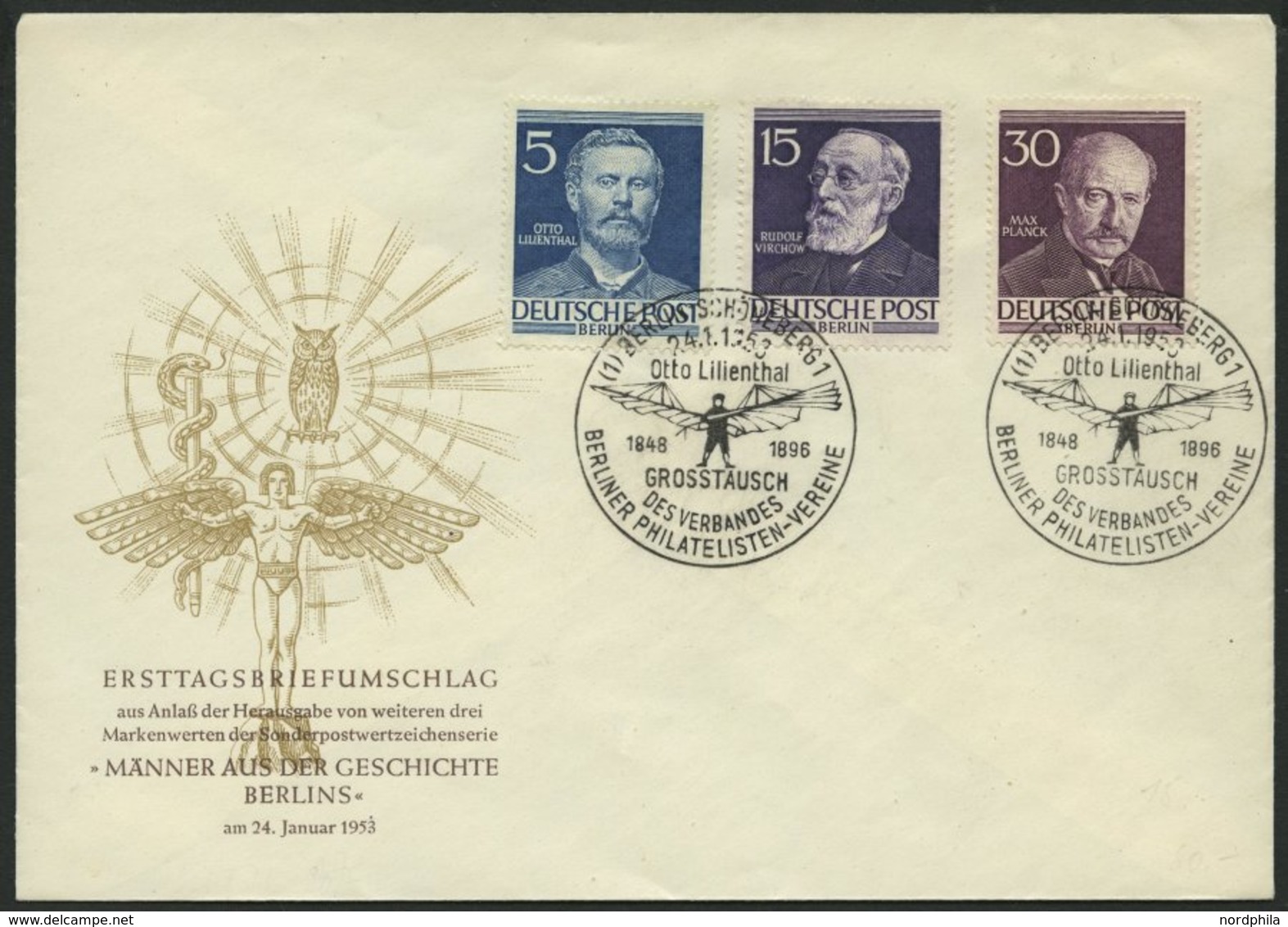 BERLIN 92,96,99 BRIEF, 1953, 5, 15 Und 30 Pf. Berühmte Berliner Auf Amtlichem FDC, Pracht, Mi. 100.- - Autres & Non Classés