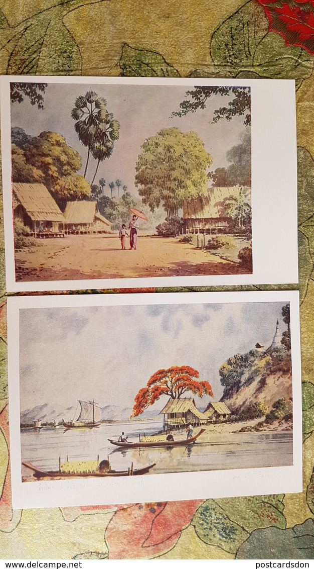 2 PCs Lot. Myanmar . Inle Lake - 1964 Postcard - Myanmar (Burma)