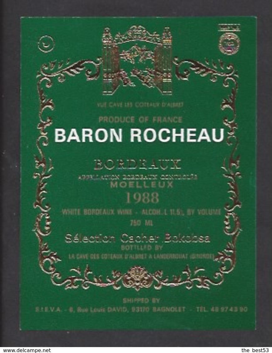 Etiquette De Vin Bordeaux  1988 -  Sélection Vin Cacher Bokobsa  -  Baron Rocheau  -  Thème Religion - Religiones