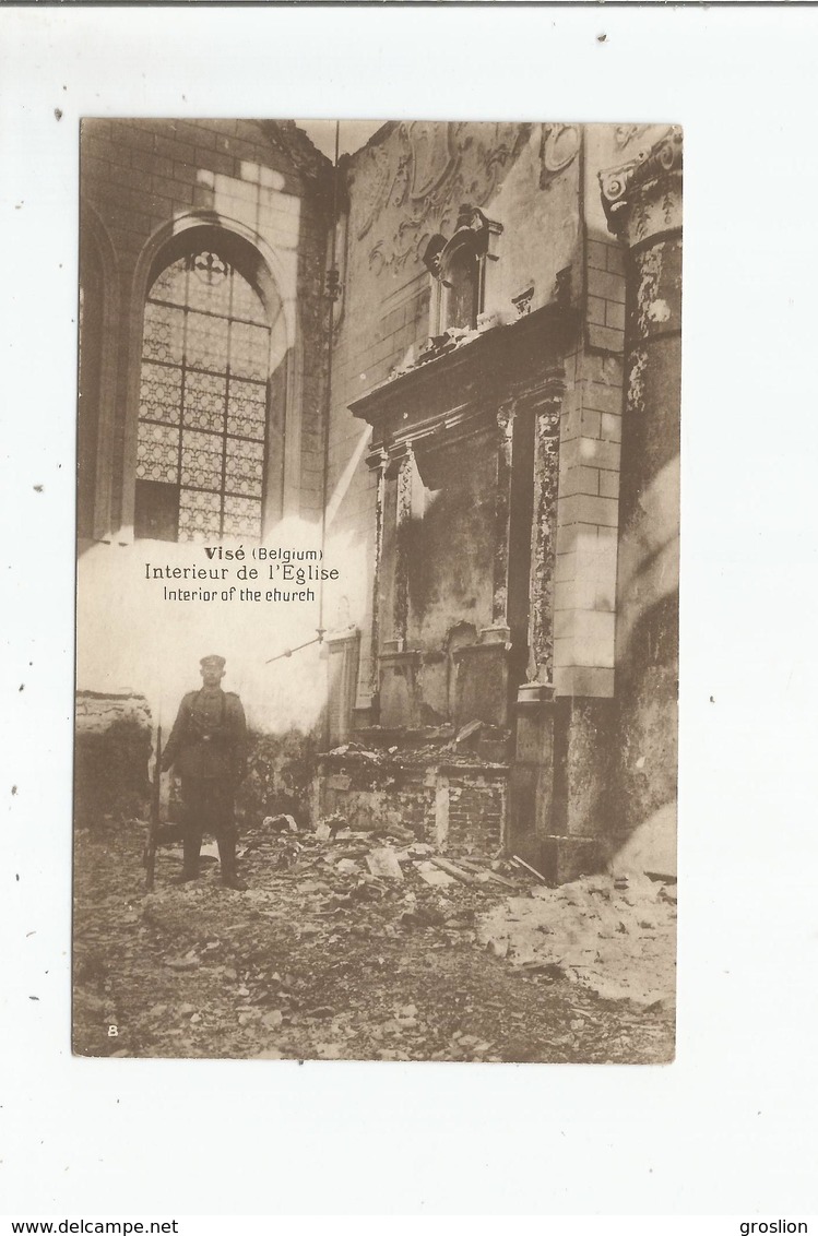 VISE (BELGIUM) 8  CARTE PHOTO INTERIEUR DE L'EGLISE (RUINES DE LA GUERRE 1914 1918 ET MILITAIRE ) - Visé