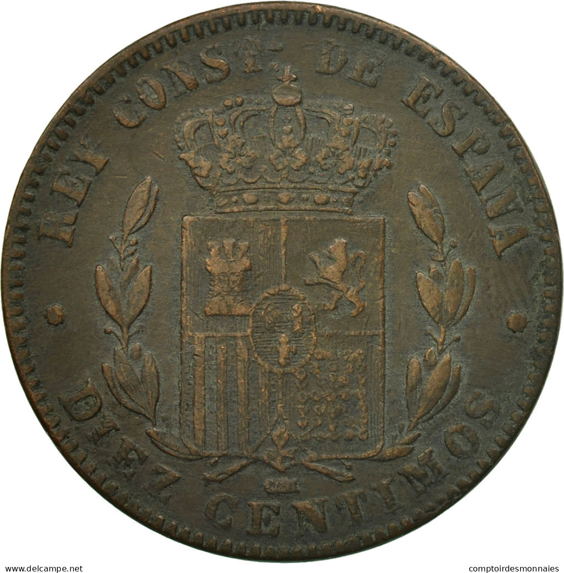 Monnaie, Espagne, Alfonso XII, 10 Centimos, 1878, Madrid, TTB+, Bronze, KM:675 - First Minting