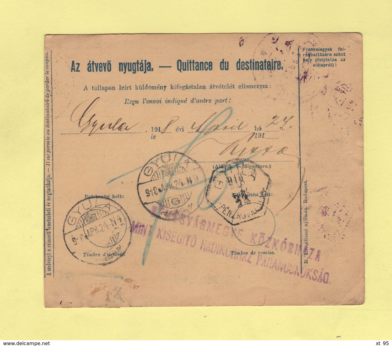 Hongrie - Szegvar - Bulletin De Colis Postal - 1918 - Colis Postaux
