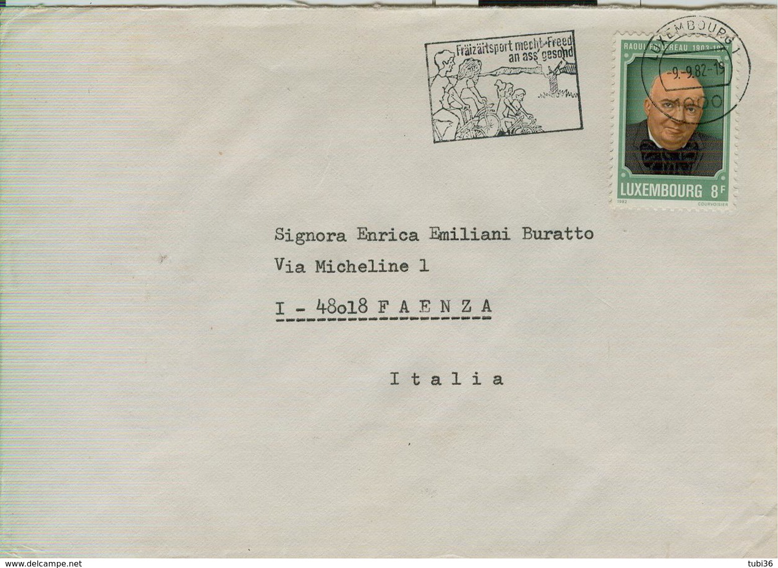 LUSSEMBURGO :  Raoul Follereau 8f - 1982 -SINGOLO - POSTE TARGHETTA - PER ITALIA - - 1965-91 Jean