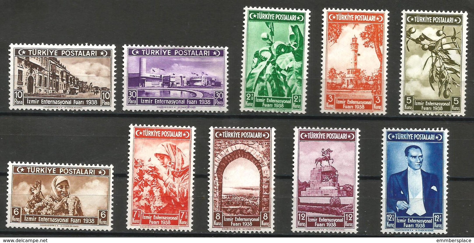 Turkey - 1938 Izmir International Fair MH *   Mi 1019-28   Sc 789-98 - Nuevos