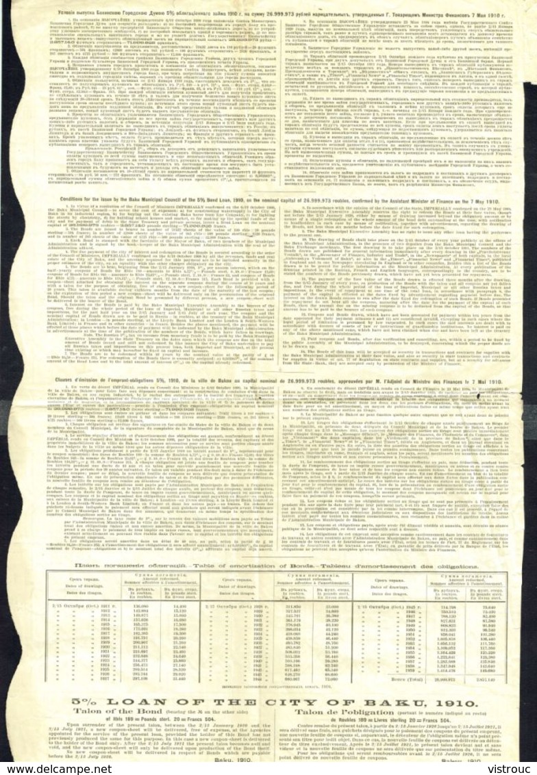 VILLE DE BAKOU - Obligation De 189 Roubles - 1910. - A - C