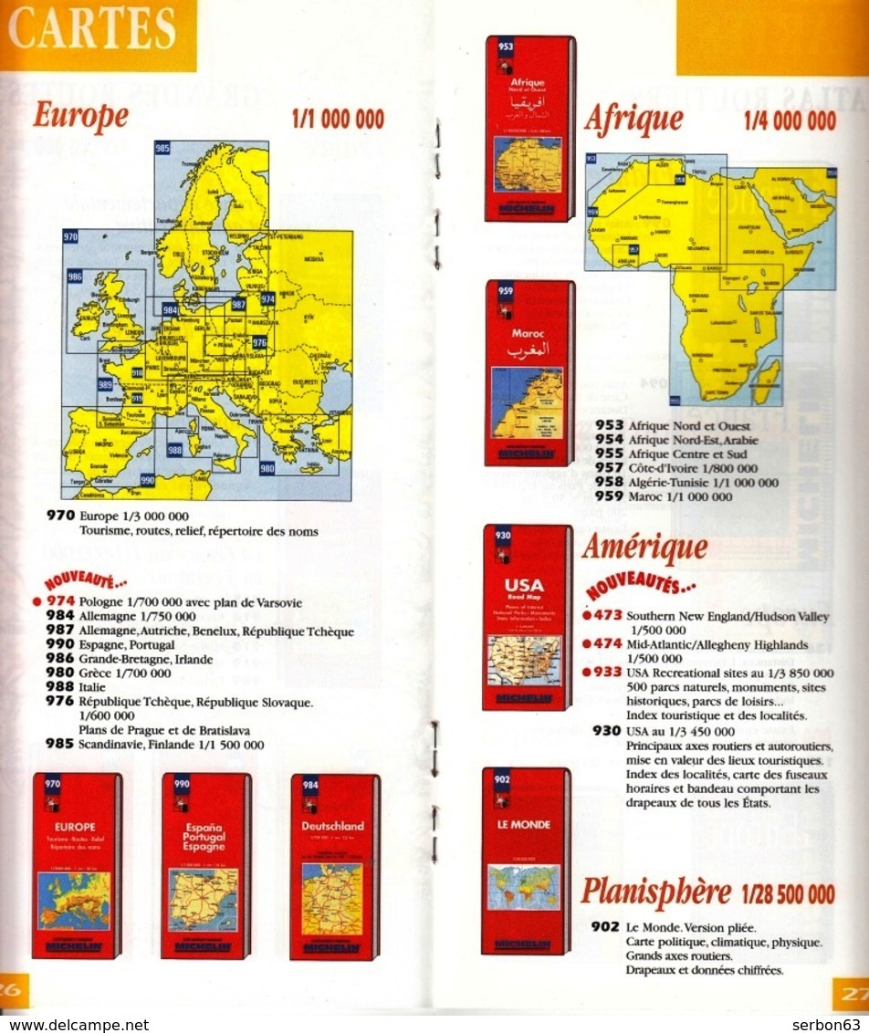 MICHELIN CATALOGUE NEUF CARTES ET GUIDES ANNÉE 1997 MANUFACTURE FRANÇAISE PNEUMATIQUES TOURISME - NOTRE SITE Serbon63 - Maps/Atlas