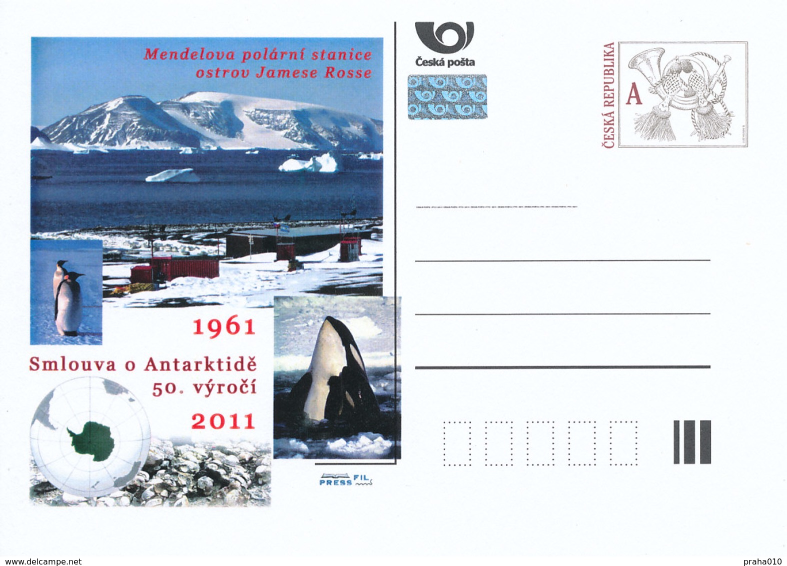 Rep. Ceca / Cart. Postali (Pre2011/28) Il Trattato Antartico,stazione Polare Di Mendel, Balena, Pinguino, Fossili, Mappa - Antarctic Treaty