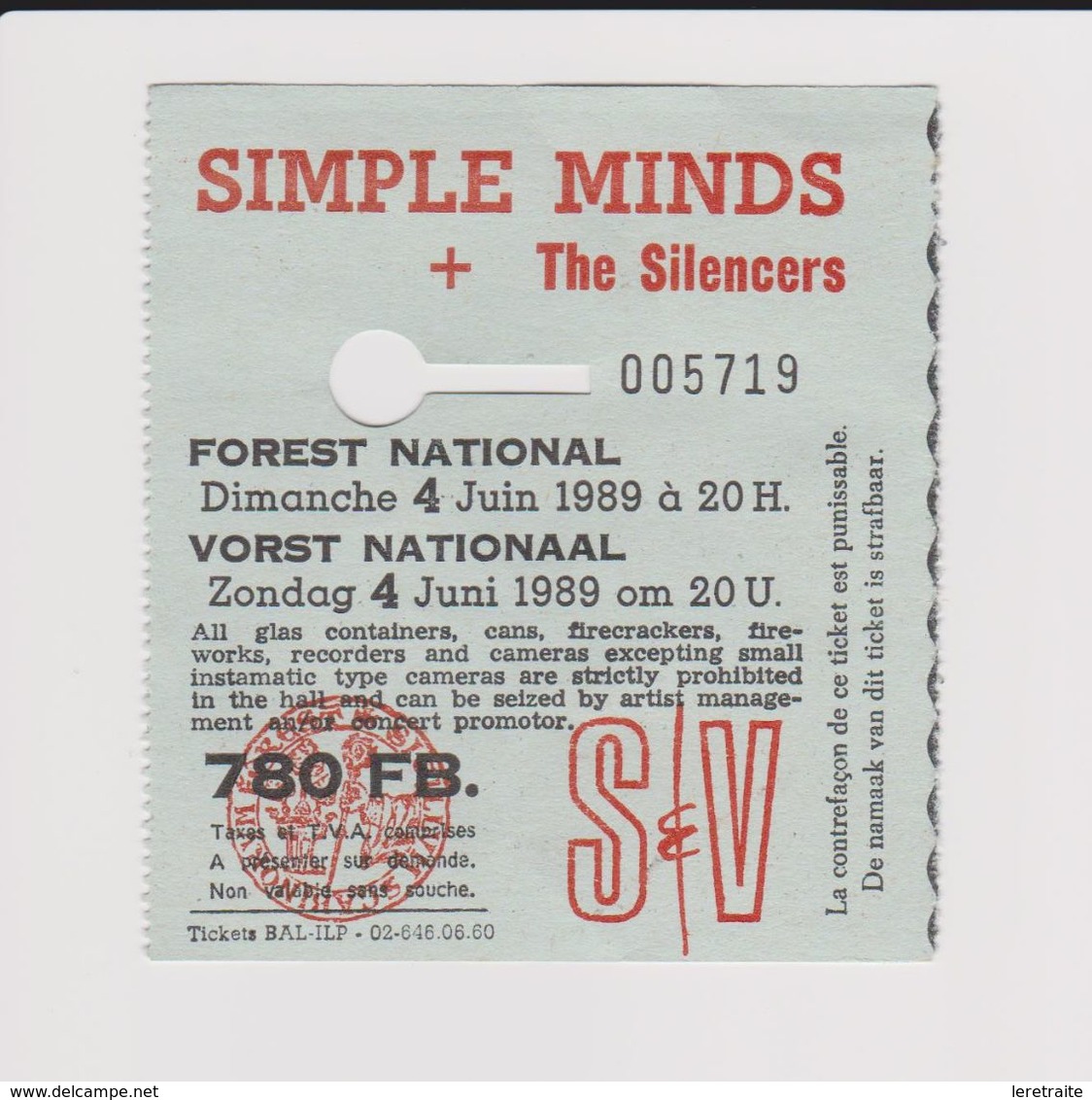 Concert SIMPLE MINDS + THE SILENCERS 4 Juin 1989 à Forest B - Concerttickets