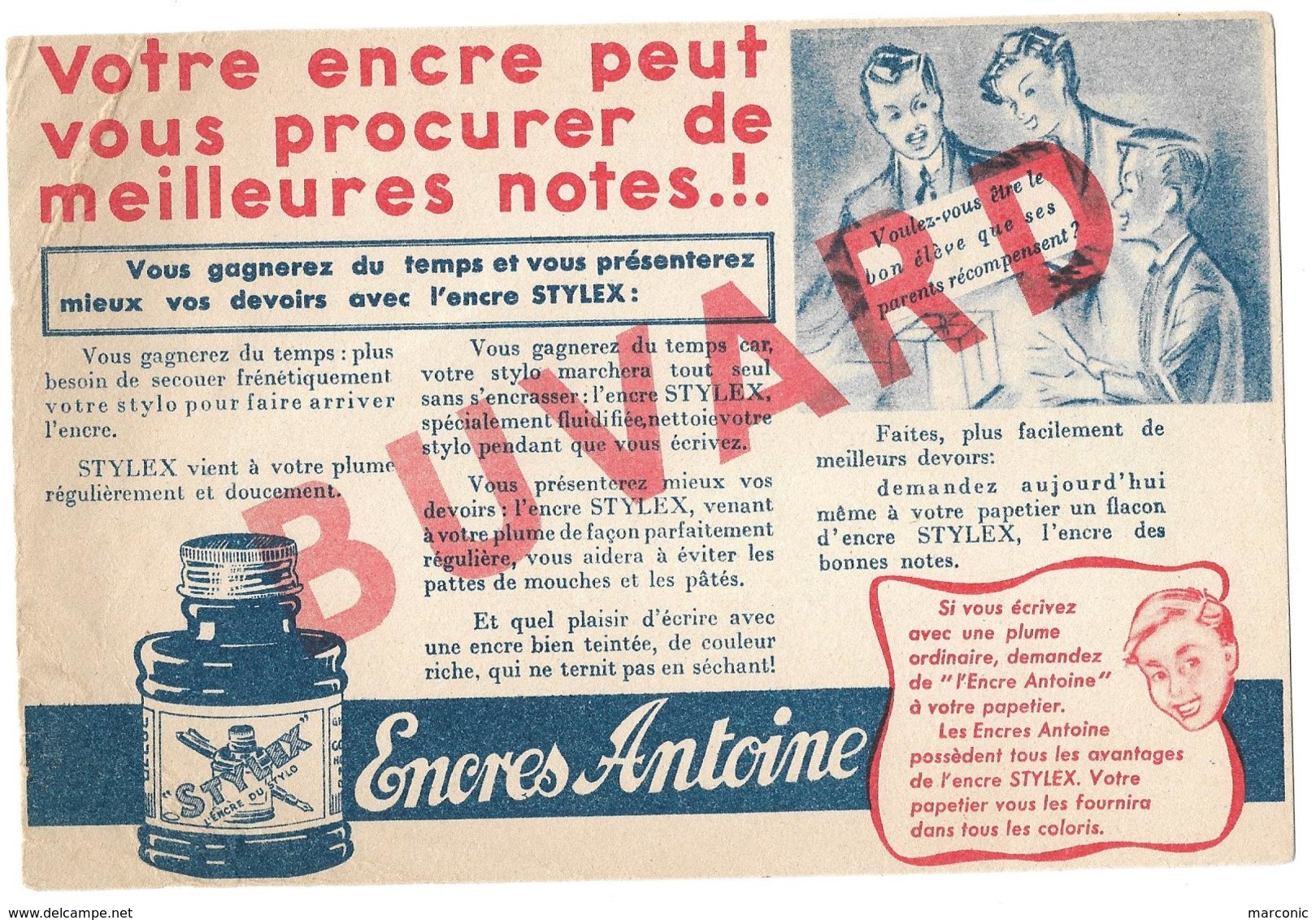 E - Lot 2 Buvards - ENCRES ANTOINE - Encre STYLEX, Encre de Chine, Colle