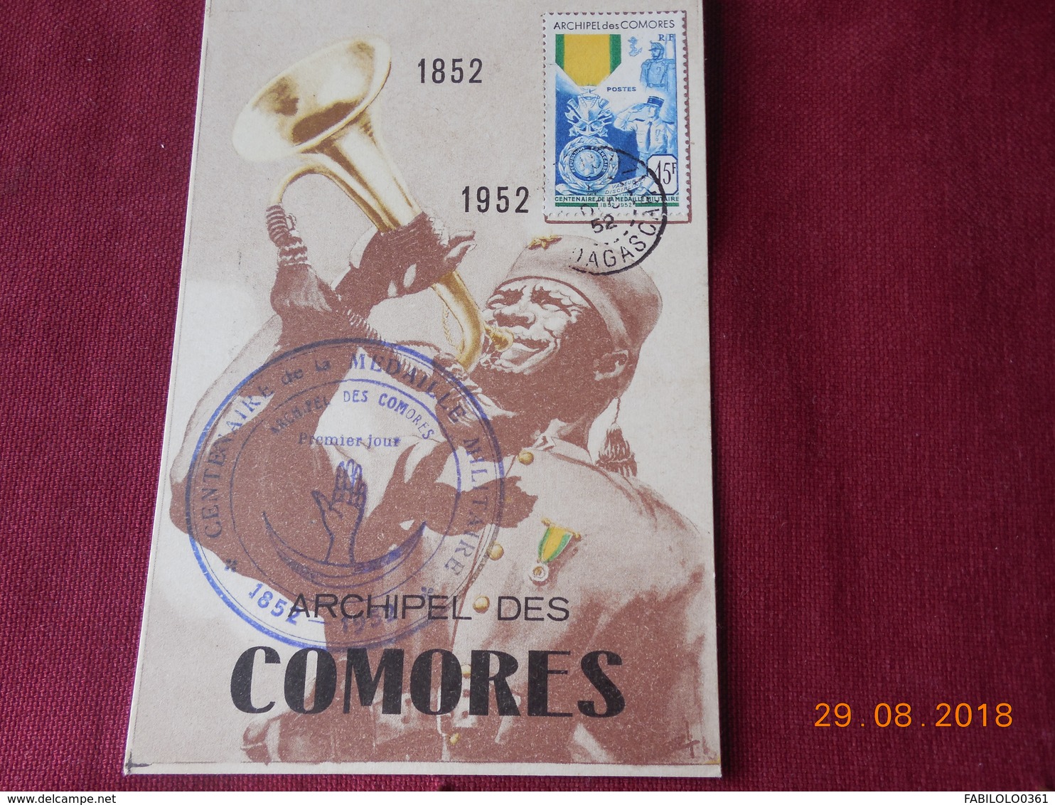 Carte 1er Jour Des Comores (medaille Militaire) FDC De 1952 - Brieven En Documenten