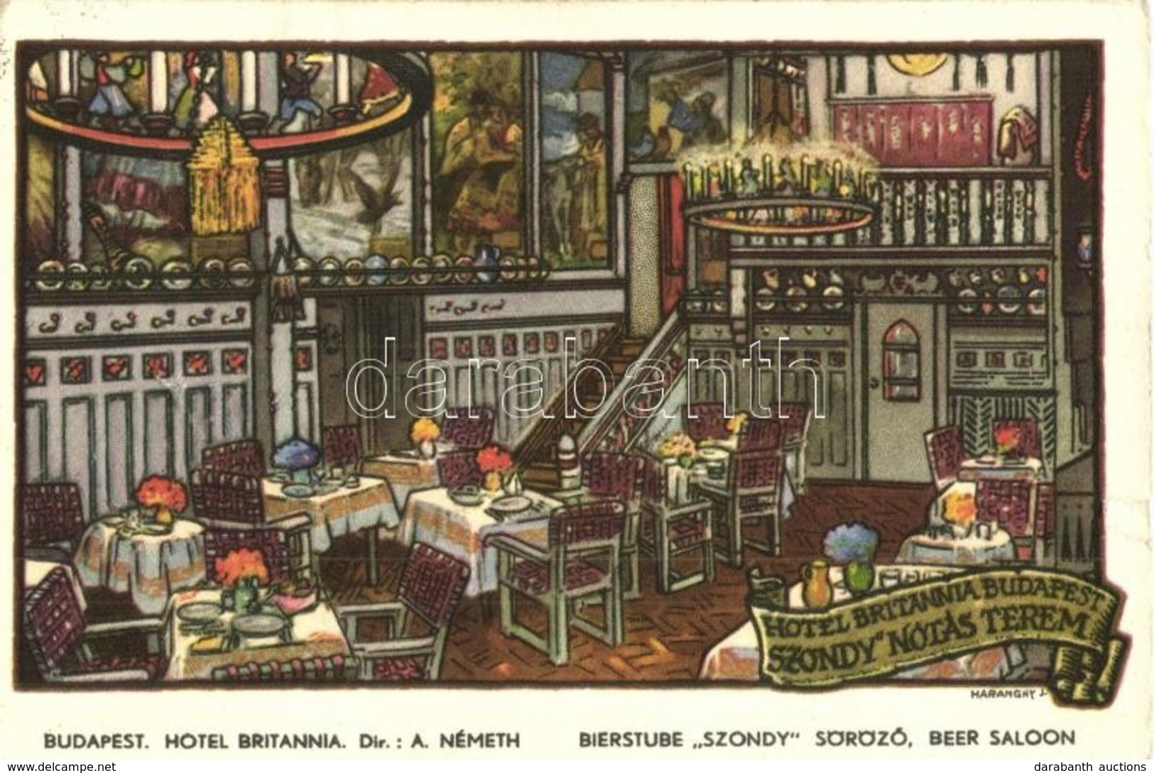 ** Budapest VI. Hotel Britannia, Szondy Söröző S: Haranghy J. - 5 Db Régi Képeslap / 5 Pre-1945 Postcards - Zonder Classificatie