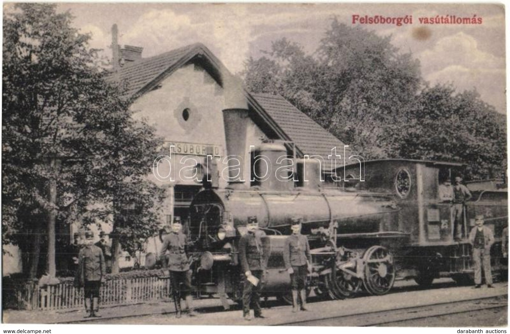 ** T2/T3 Felsőborgó, Borgó, Susenii Bargaului; Vasútállomás, Gőzmozdony, Vasutasok. Kiadja Sajovics Izidor 5. Sz. 1918.  - Zonder Classificatie