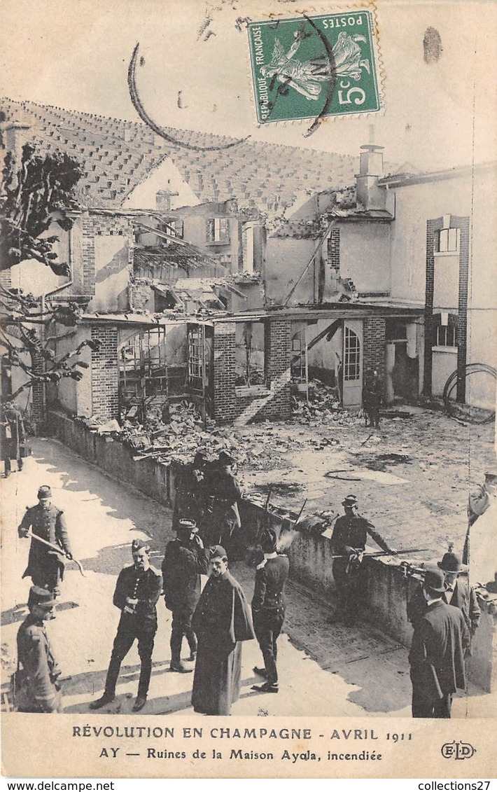 51-AY-EN-CHAMPAGNE- AVRIL 1911, RUINES DE LA MAISON AYOLA , INCENDIEE - Ay En Champagne