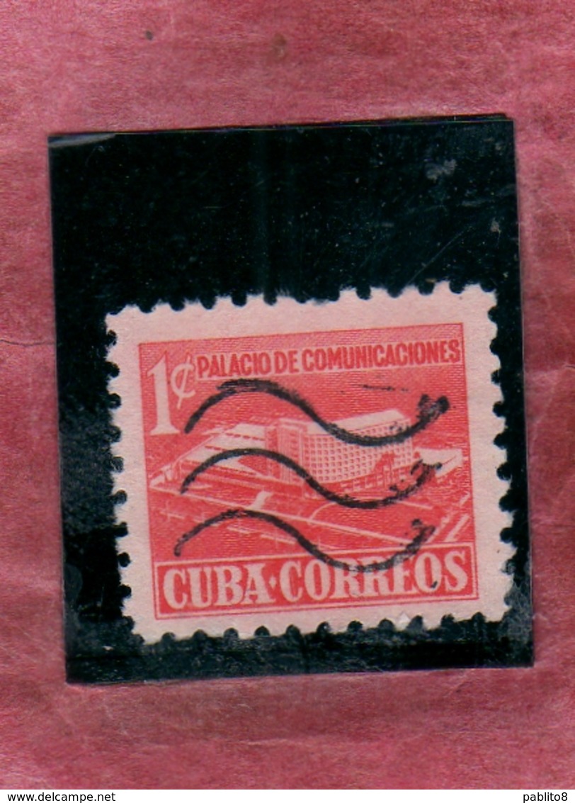 CUBA 1957 POSTAL TAX STAMPS TASSE TAXE COMMUNICATIONS BUILDING PALACIO DE COMUNICACIONES CENT. 1c USATO USED OBLITERE' - Timbres-taxe