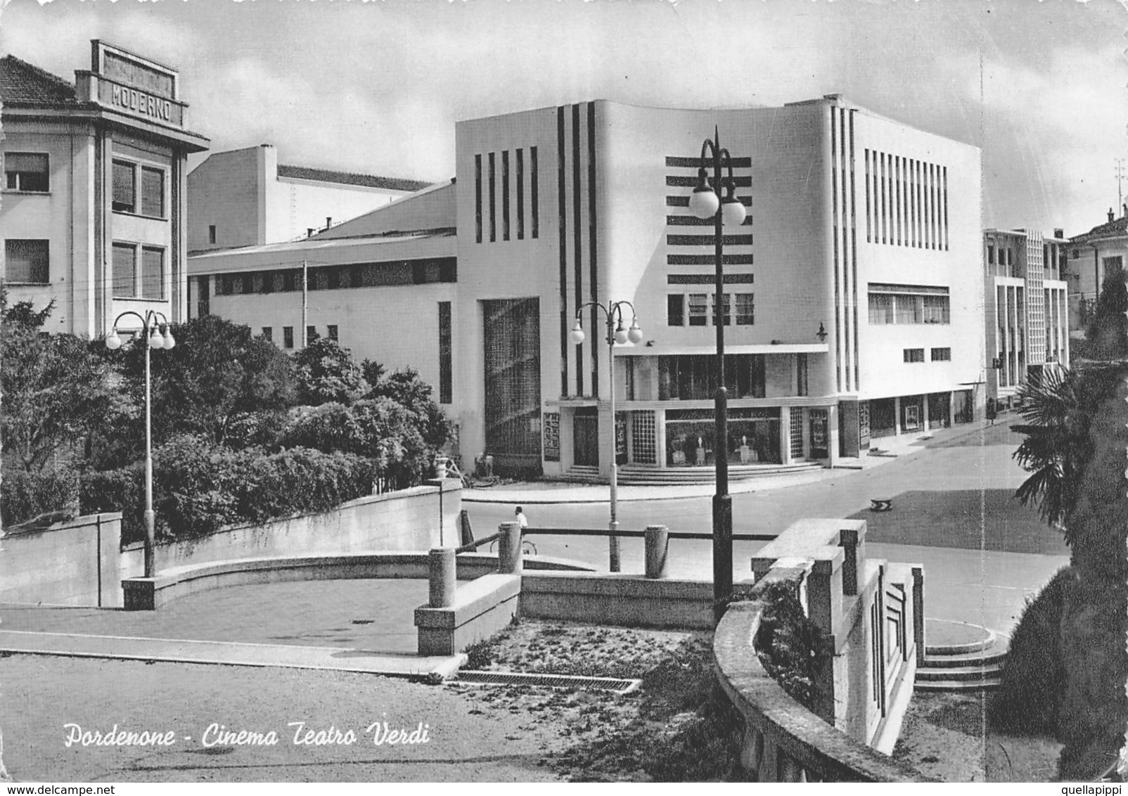 08356 "PORDENONE - CINEMA TEATRO VERDI" ARCH. '900. ANIMATA.  CART SPED 1953 - Pordenone