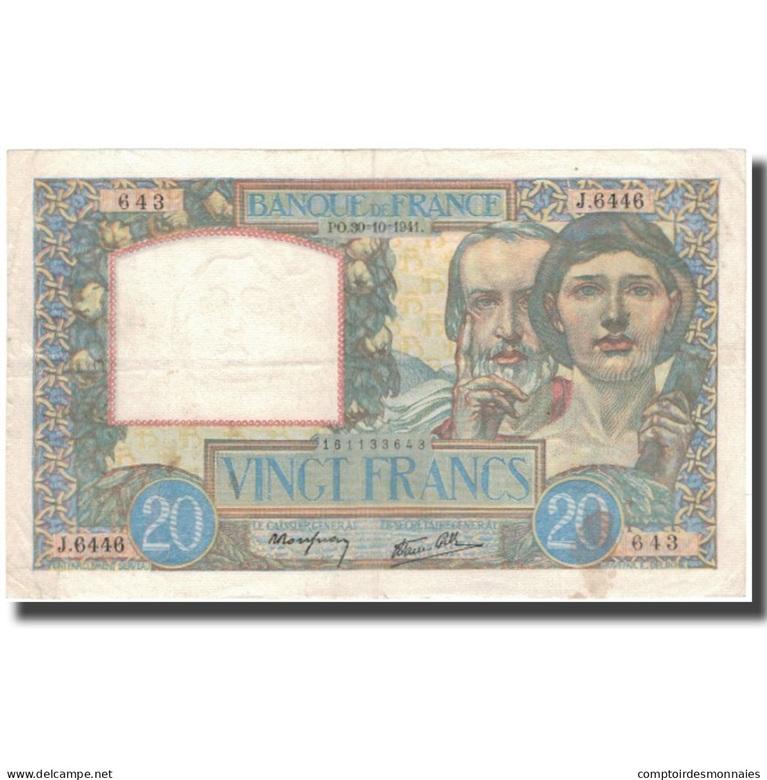 France, 20 Francs, 20 F 1939-1942 ''Science Et Travail'', 1941-10-30, TTB+ - 20 F 1939-1942 ''Science Et Travail''