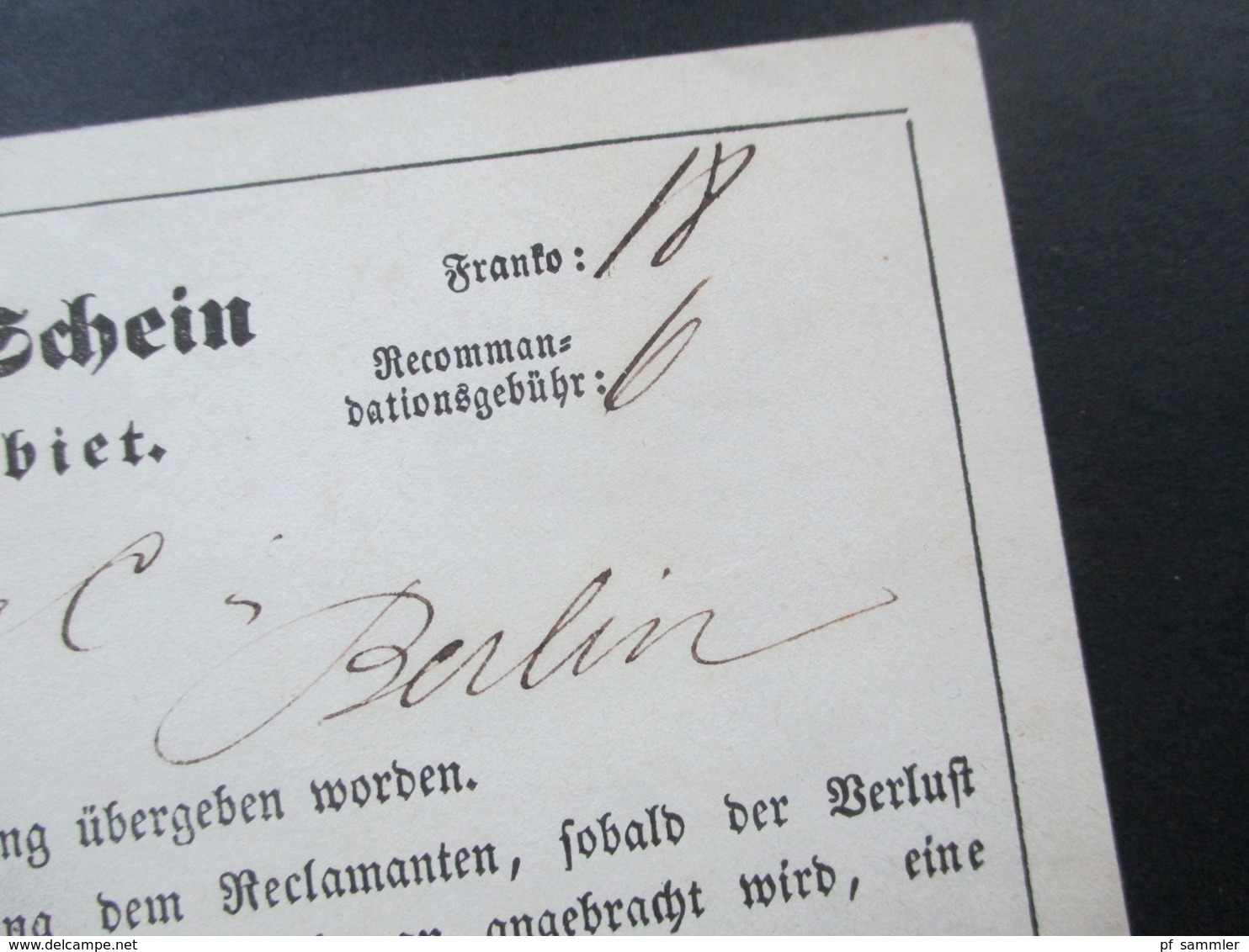 Altdeutschland Thurn Und Taxis 1856 Postschein Fürstlich Thurn Und Taxis'sche Briefpost Expedition. Reco Gebühr!! - Lettres & Documents