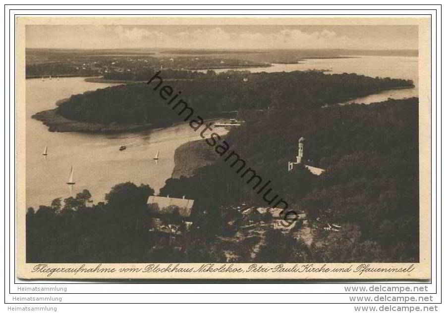 Berlin-Wannsee - Blockhaus Nikolskoe - Pfaueninsel - Fliegeraufnahme 30er Jahre - Wannsee