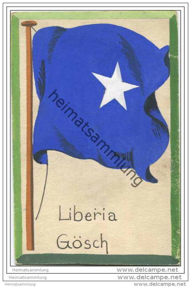 Liberia - Gösch - Flagge - Keine Ansichtskarte - Grösse Ca. 14 X 9 Cm - Etwa 1920 Handgemalt Auf Dünnem Karton - Liberia