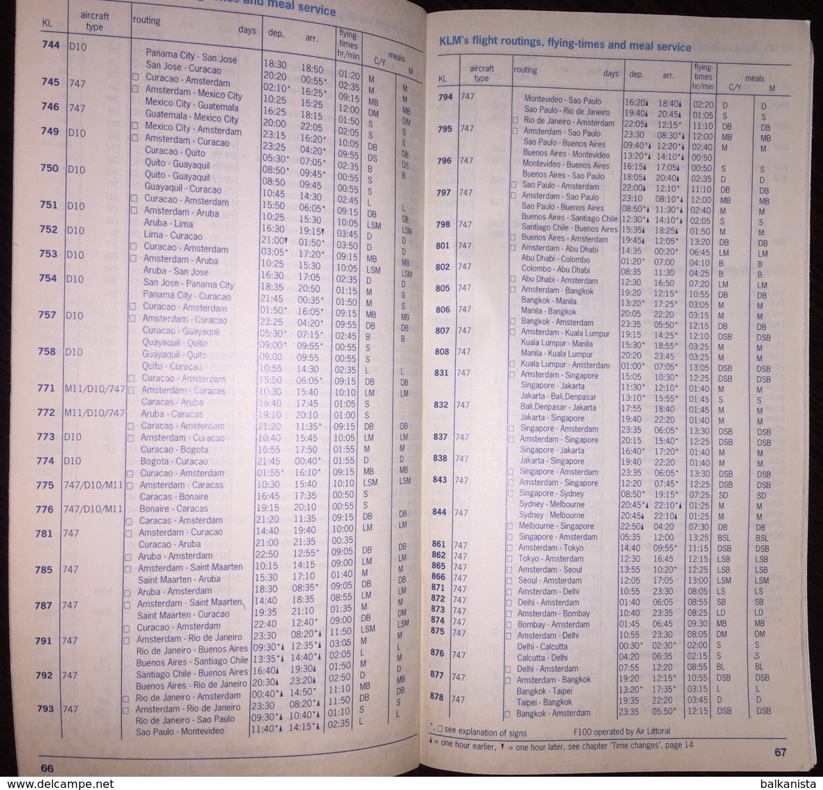 KLM Timetable October 31, 1993 - March 26, 1994 - World