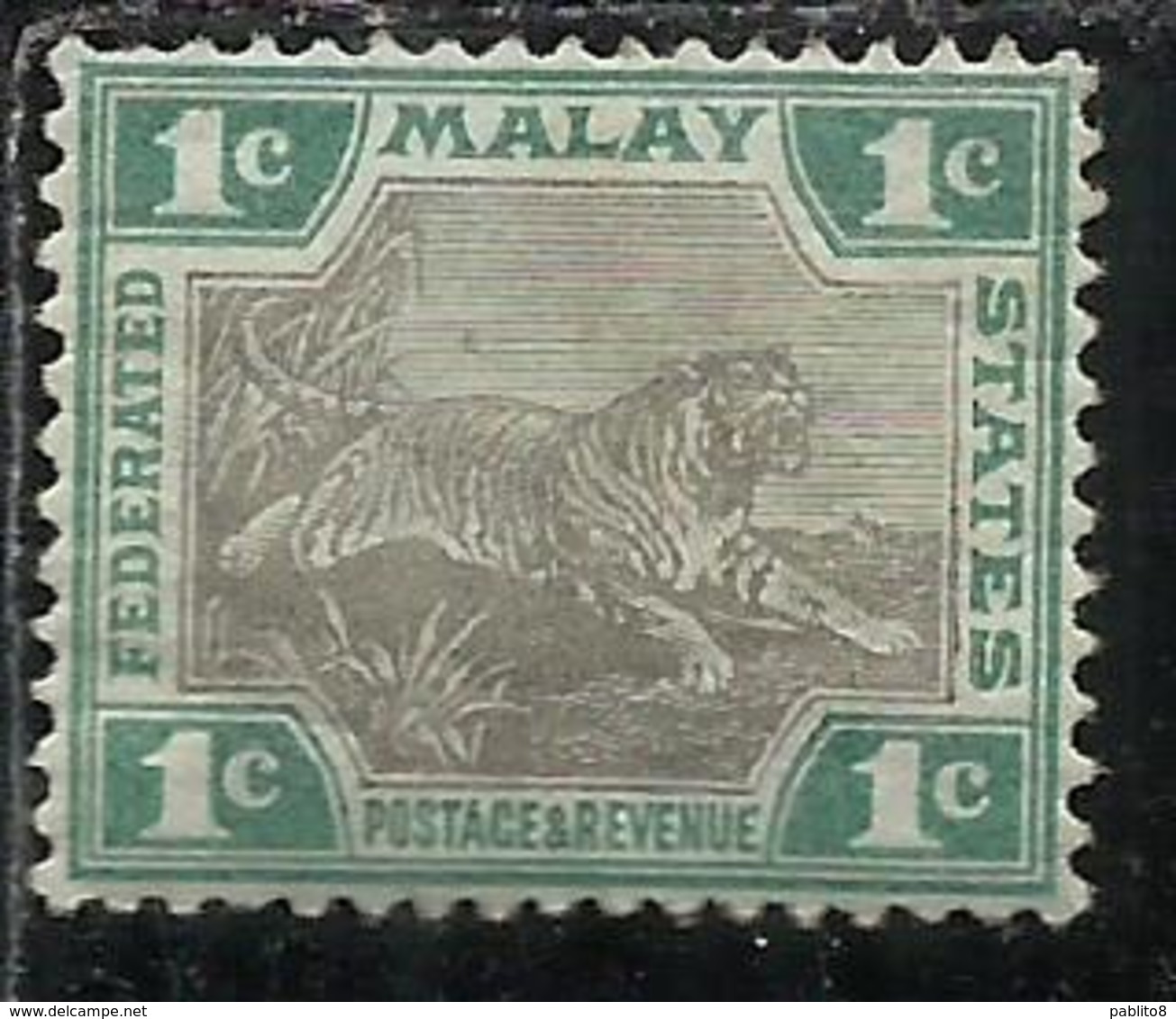 MALAYA MALAISIE MALESIA FEDERATED STATES 1901 1910 WILD FAUNA TIGER TIGRE CENT. 1c MLH - Fédération De Malaya