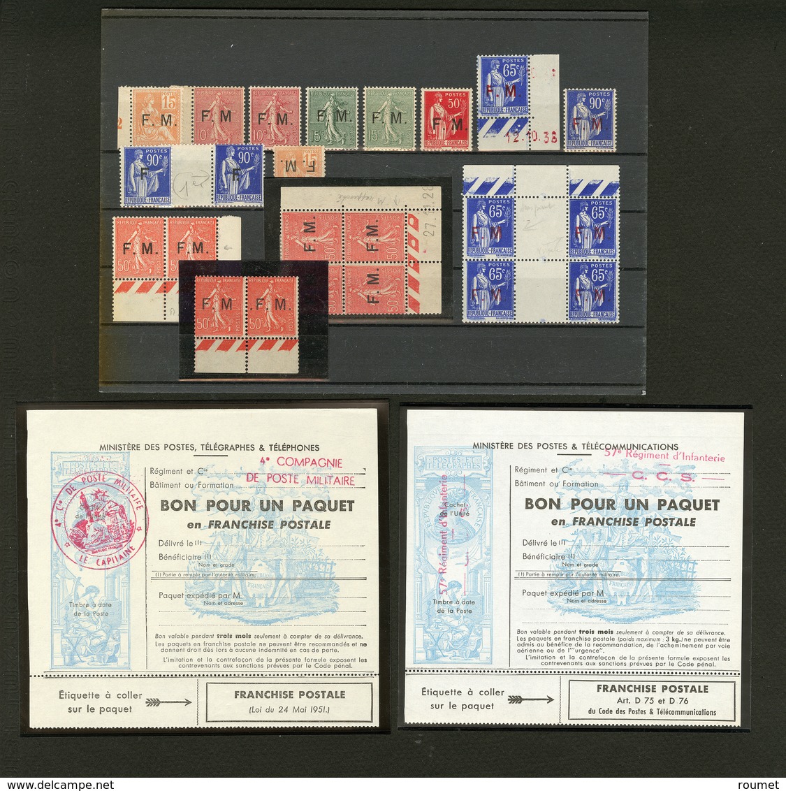 ** Collection. 1901-1952, Diverses Valeurs Entre Les N°1 Et 9, Dont Petites Variétés Et 2 Ex Pour Colis. - TB - Military Postage Stamps