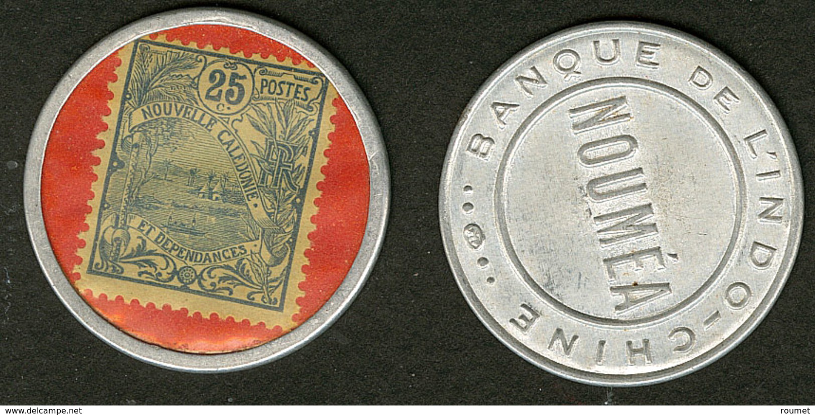 (*) Timbres Monnaie "Banque D'Indochine". 2 Jetons Avec Poste 95 Et 100. - TB - Vide