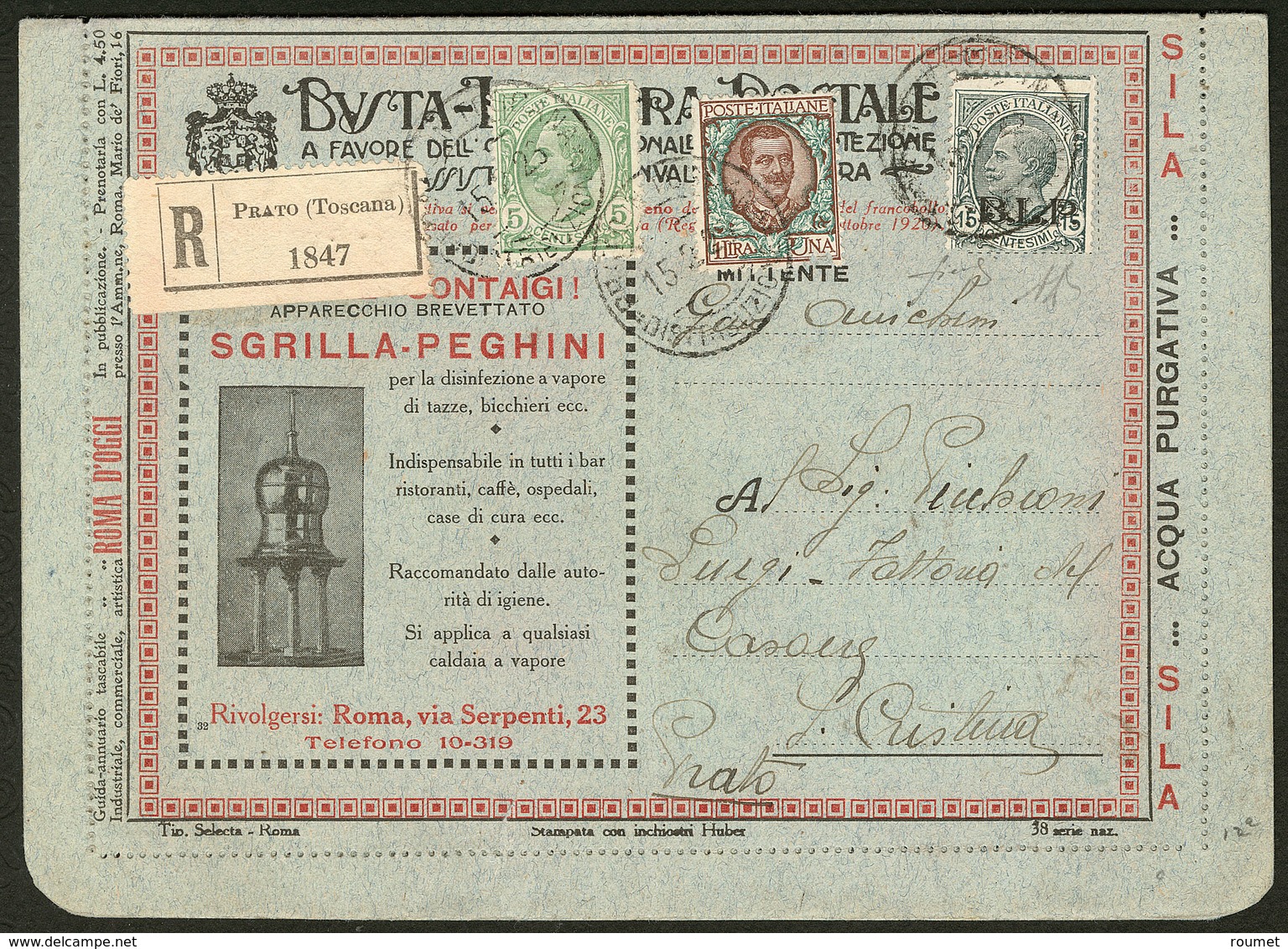 LETTRE Timbres Pour Enveloppes Réclame. Sassone No 6A (15c Avec Surcharge Noire Au Lieu De Bleue) + Poste 73 + 76, Sur C - Unclassified