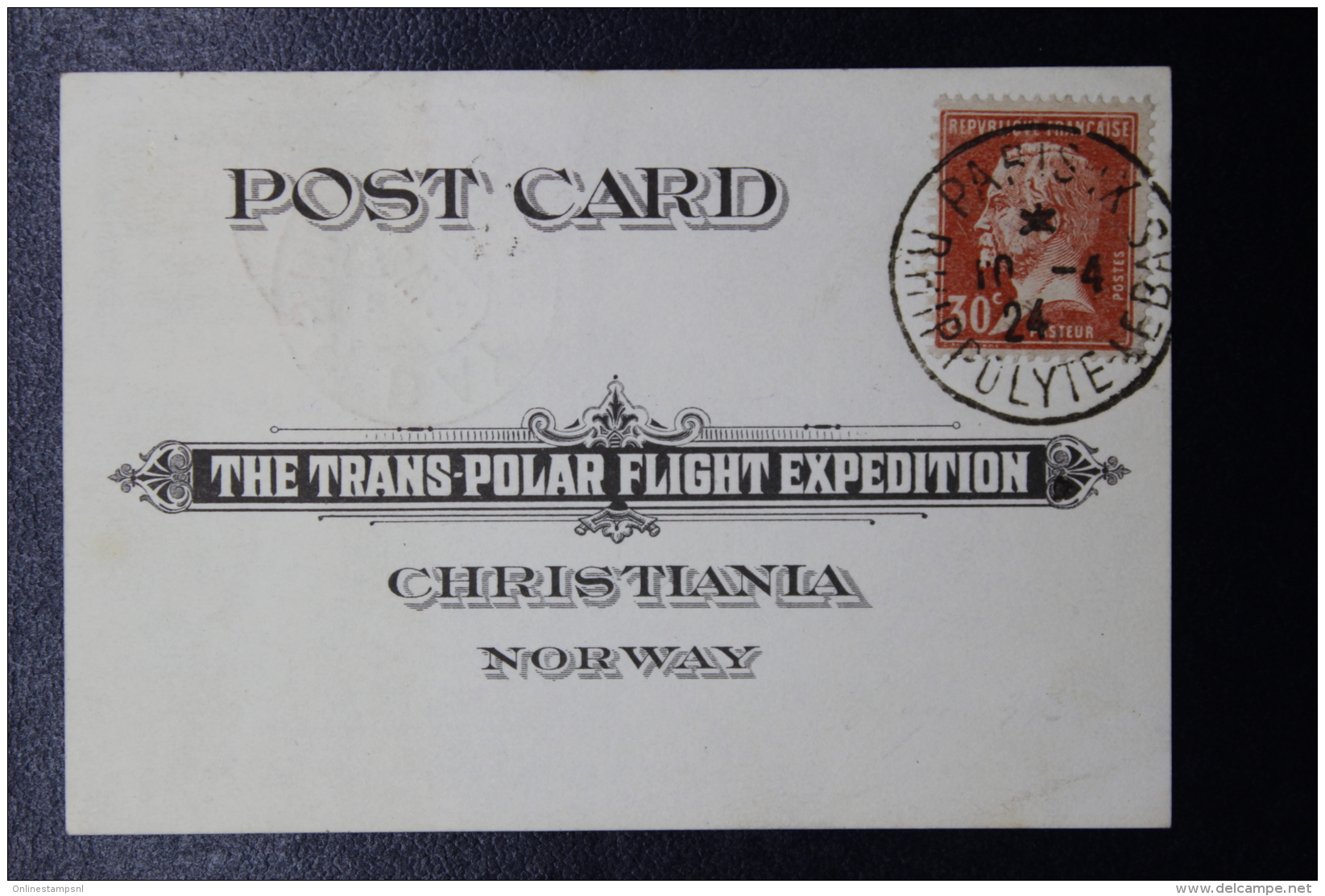 Norge Carte Postal The Trans-Polar Flight Expedition 1924, A Verso Timbre De France  RRR - Covers & Documents