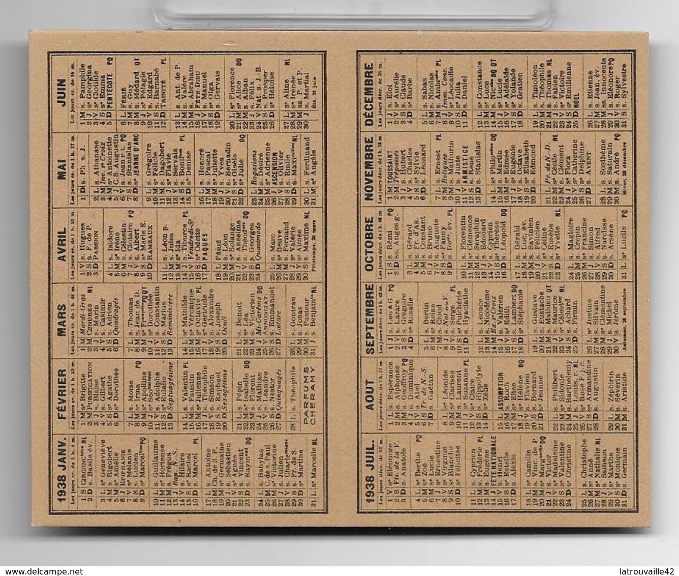 Ancienne Carte Et Calendrier Parfumé De 1938 OEILLET De Cheramy . - Unclassified