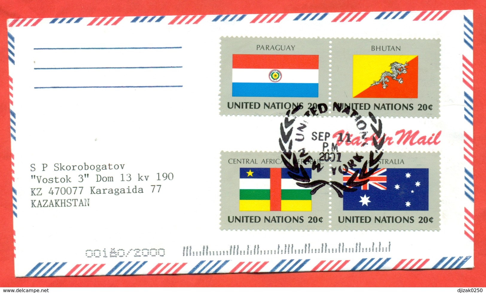 United Nations 2001.Flags. Envelope Passed The Mail.Airmail. - Covers & Documents