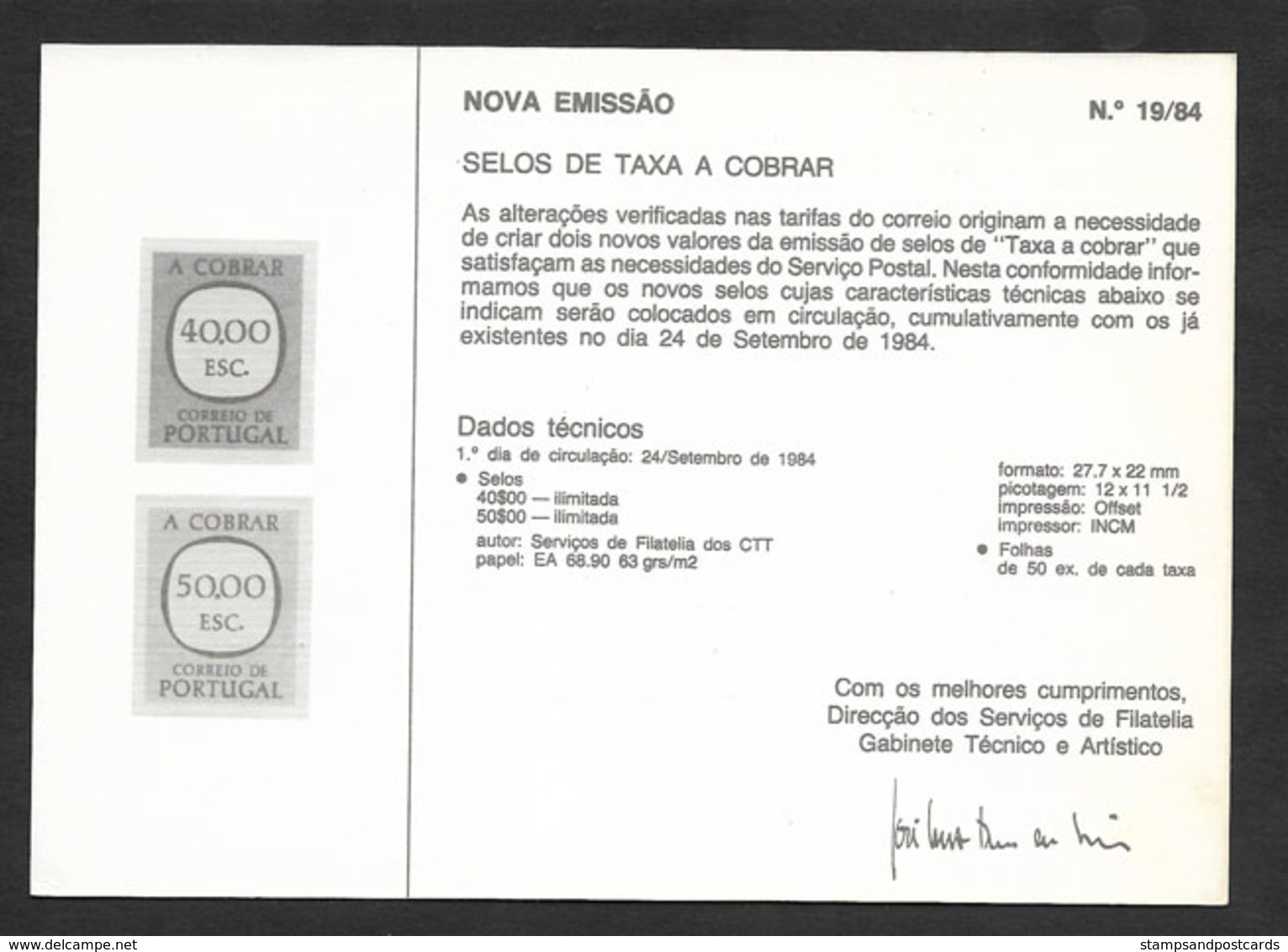 Portugal Entier Postal Avis émission Timbre-taxe Port Dû 1984 Postage Due Stationery Issue Notice - Covers & Documents