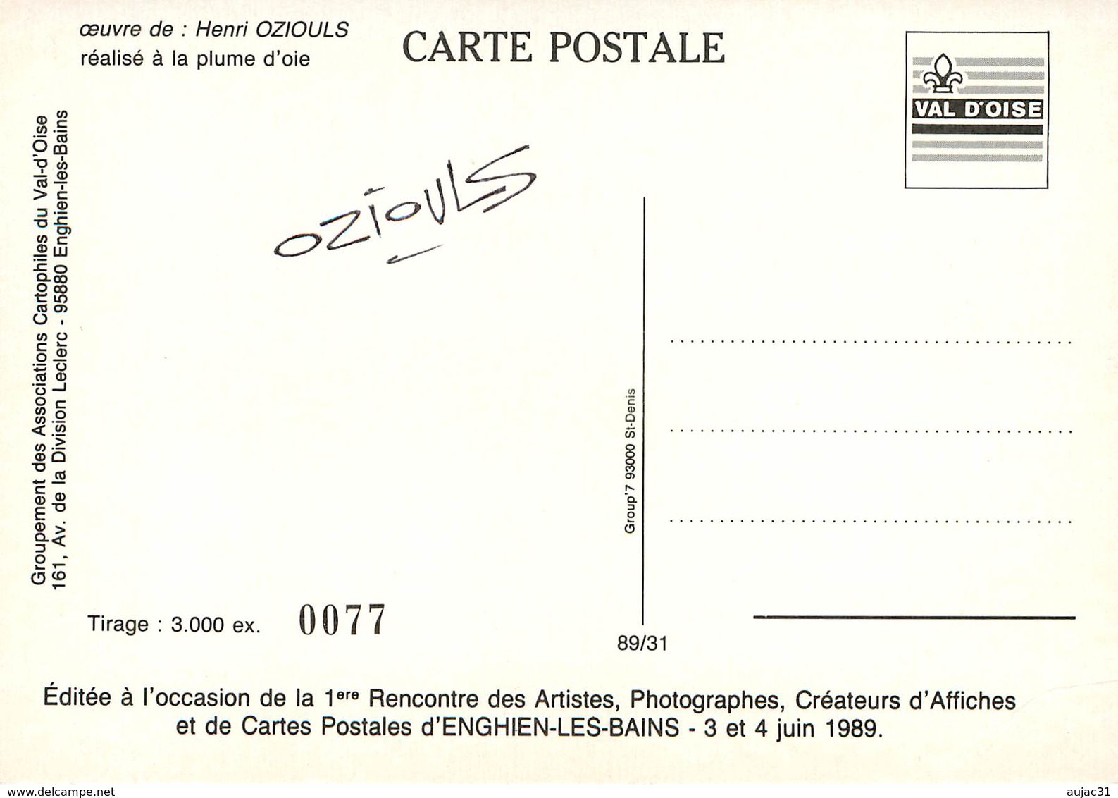 Illustrateurs - Illustrateur Henri Oziouls - Enghien Les Bains - Hippisme - Hippodrome - Chevaux - Autographe -Signature - Oziouls