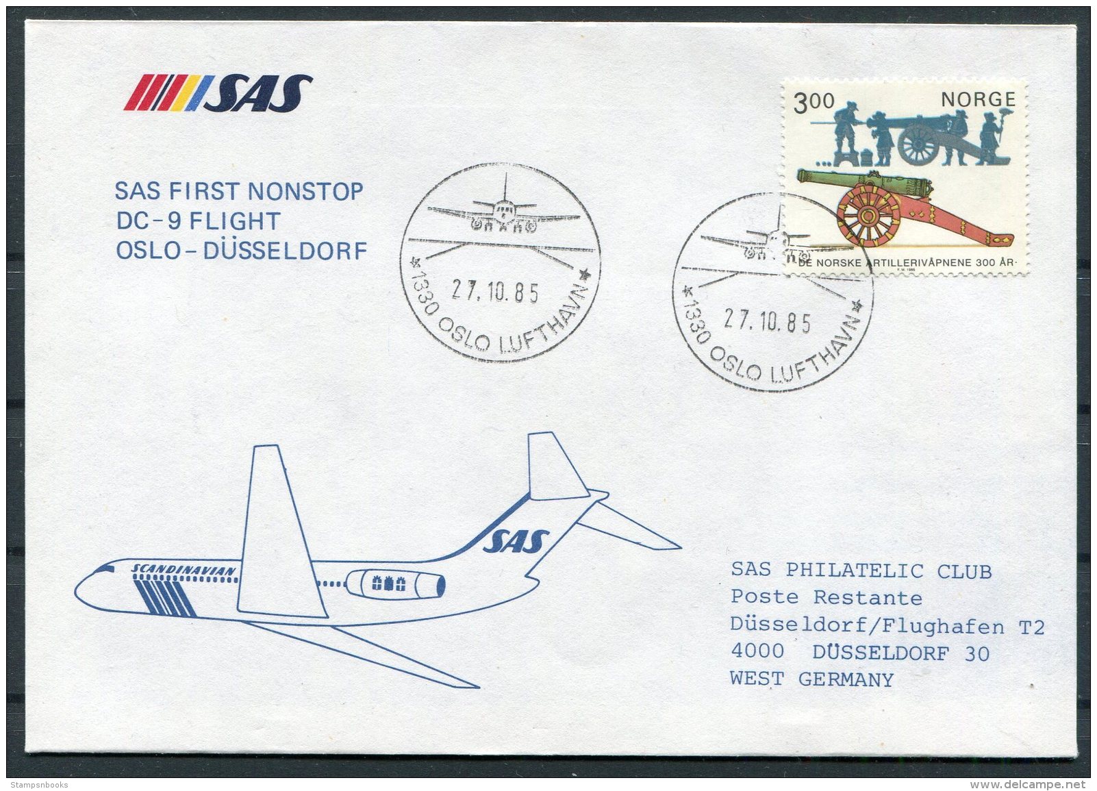 1985 Norway / Germany SAS First Flight Cover. Oslo - Dusseldorf - Brieven En Documenten