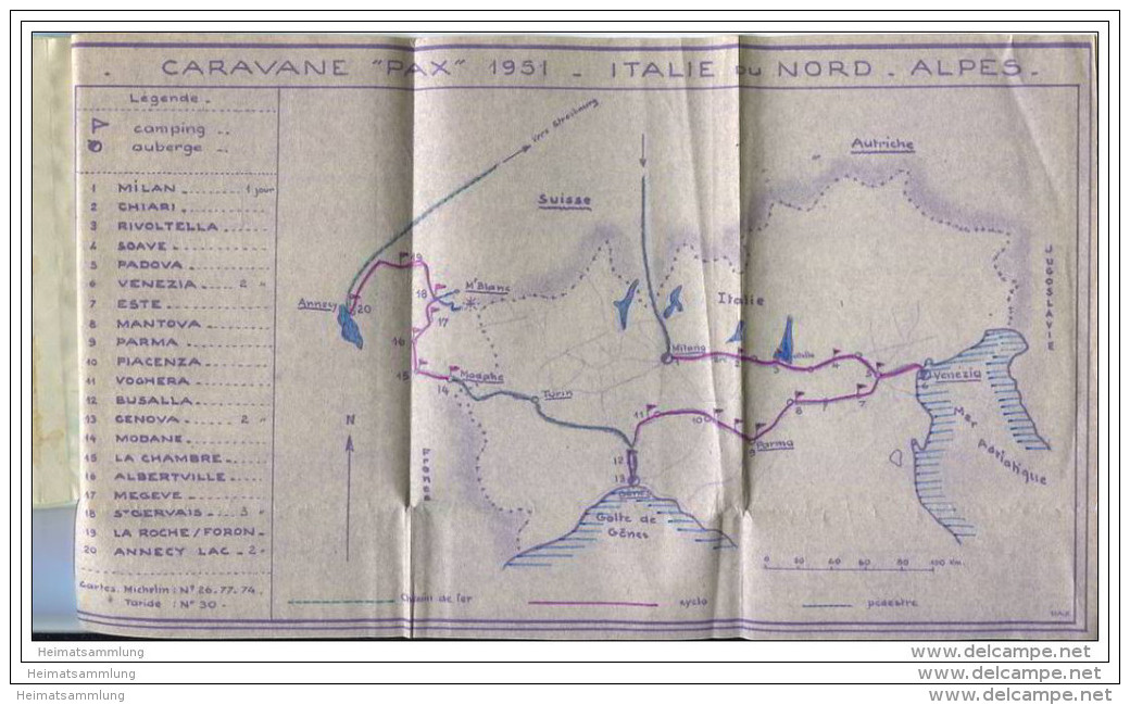 Caravane PAX 1951 - Guide Caravane Cycliste Italie-Alpes - 1er Etape Strasbourg-Milan.... 19.07.51 - 20.08.51 - Frankrijk