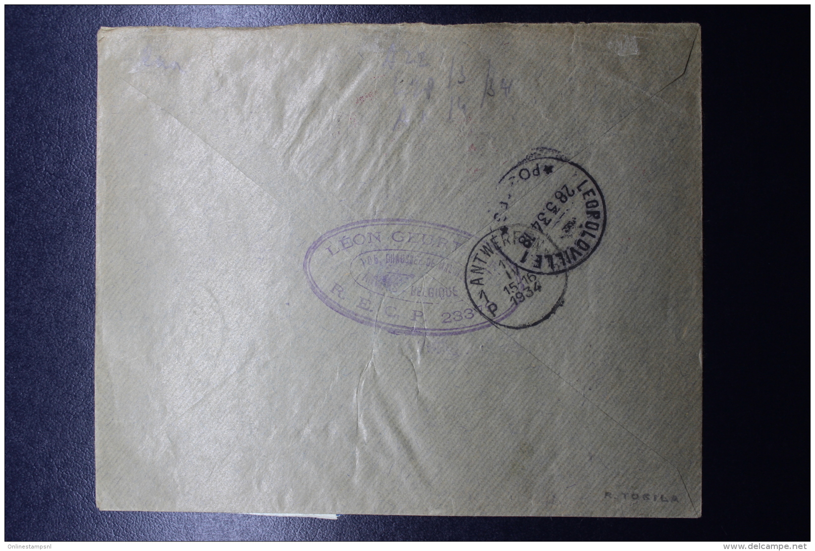 Belgium Airmail Cover First Flight Antwerp -&gt; Leopoldville Piloted By Hansez 22-3-1934 Mixed Stamps - Autres & Non Classés