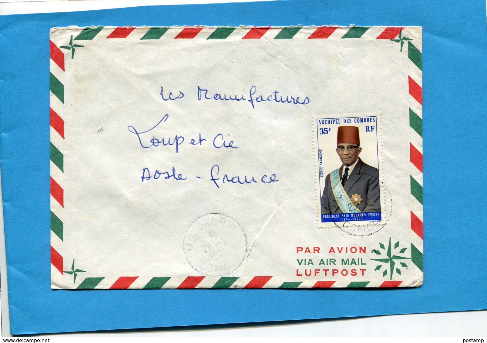 MARCOPHILIE-Lettre-Comores>Françe-cad MORONI  -1973-stamp-N° A 51 Président  CHEIK - Briefe U. Dokumente