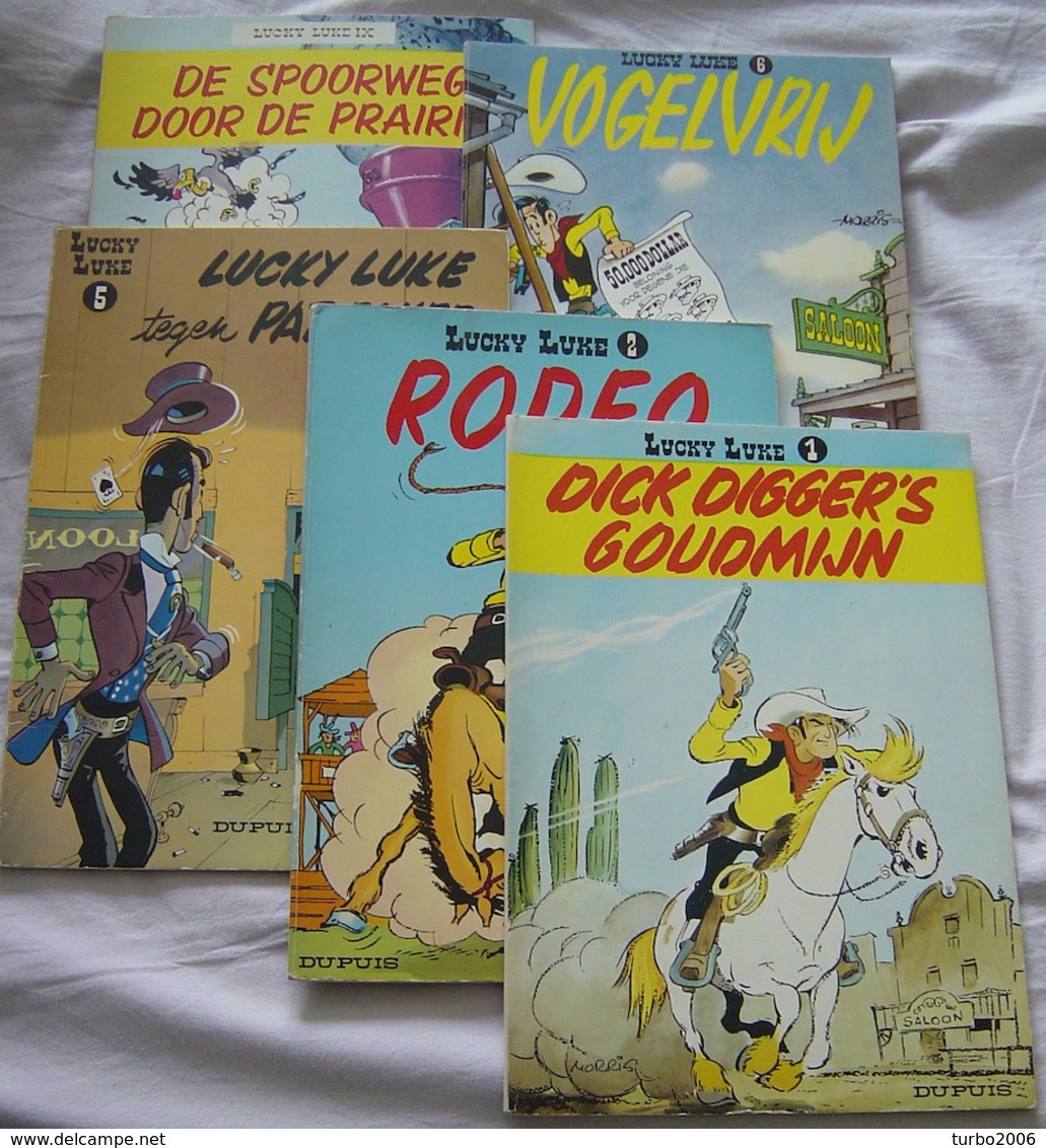 LUCKY LUKE Stripboeken 5 Verschillende Delen : 1-2-5-6-IX Zie Scans Voor- En Achterzijde ! - Lucky Luke