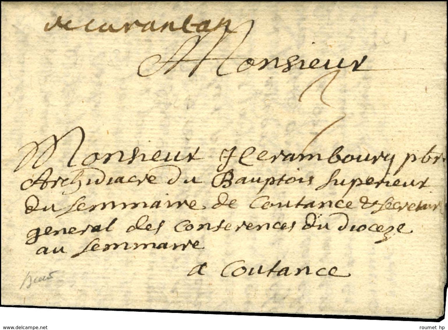 '' De Carantan '' (L N° 4A) (Cote : 450). 1716. - TB. - 1701-1800: Precursores XVIII