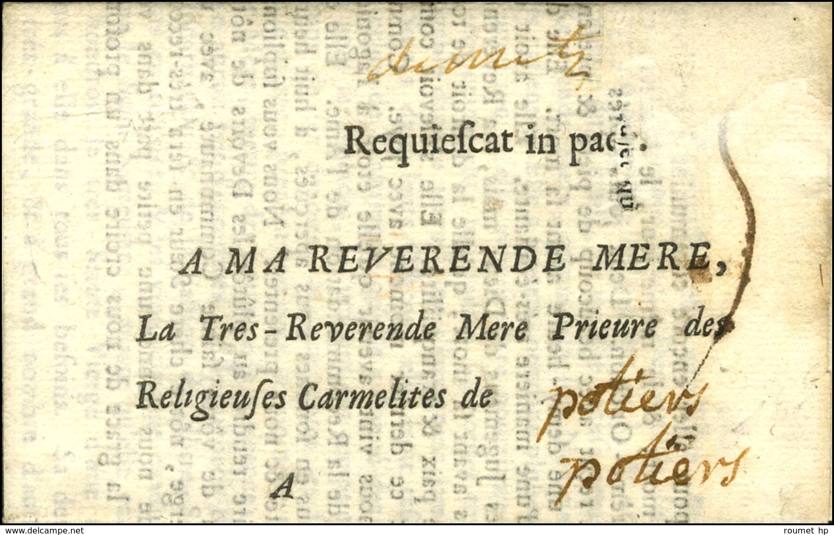 '' De Metz '' (L N° 1a) Sur Lettre En Franchise Des Carmélites Pour Poitiers. 1732. - TB / SUP. - 1701-1800: Precursores XVIII