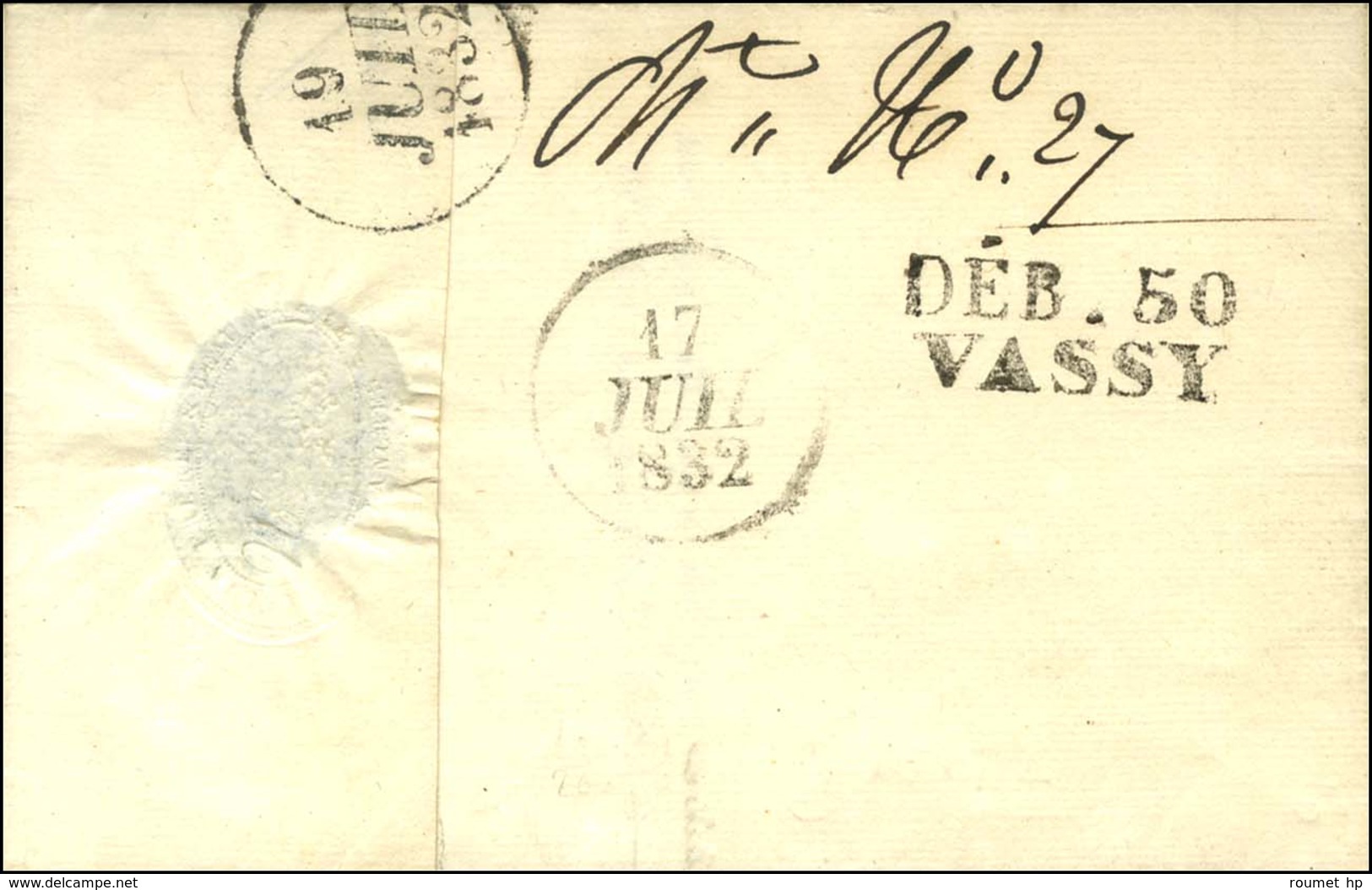 DEB. 50 / VASSY Sur Lettre Avec Texte Daté 1832. - SUP. - R. - Otros & Sin Clasificación