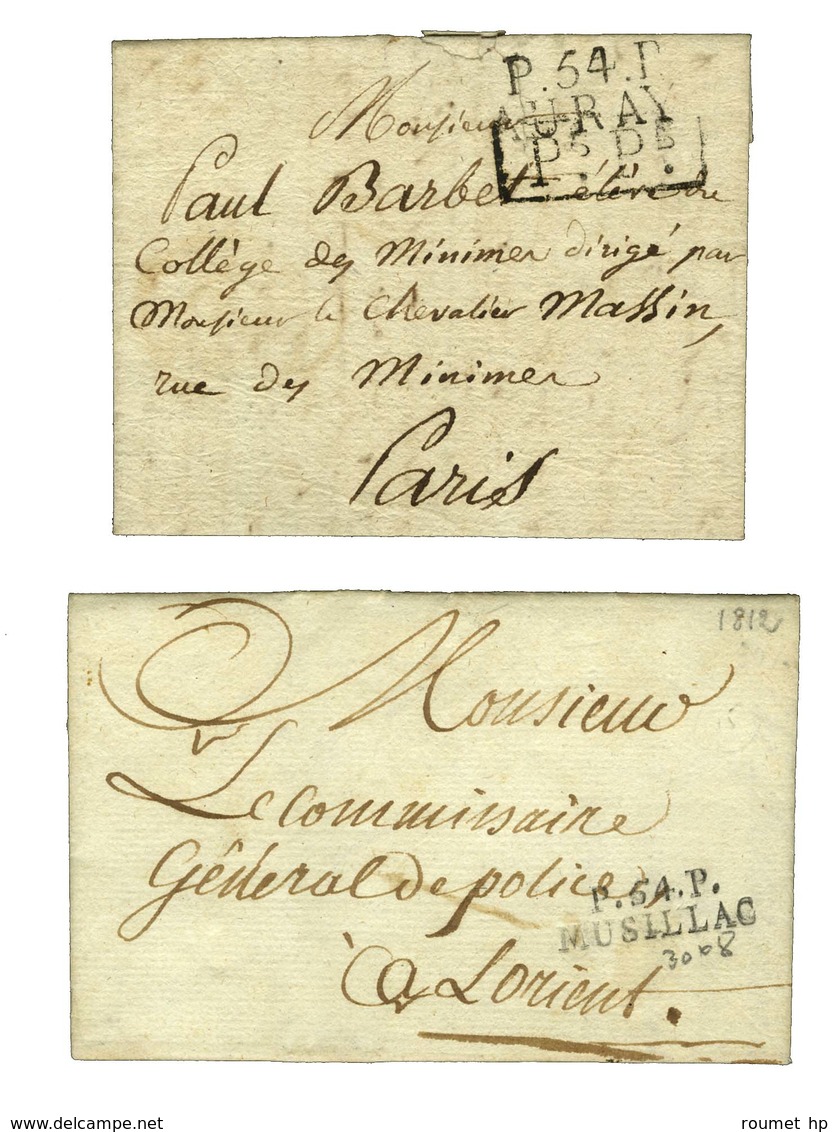 Sélection De 2 Marques Postales Du Morbihan (P. 54. P. / AURAY 1818 Et P. 54. P. / MUSILLAC 1812). - TB / SUP. - Otros & Sin Clasificación